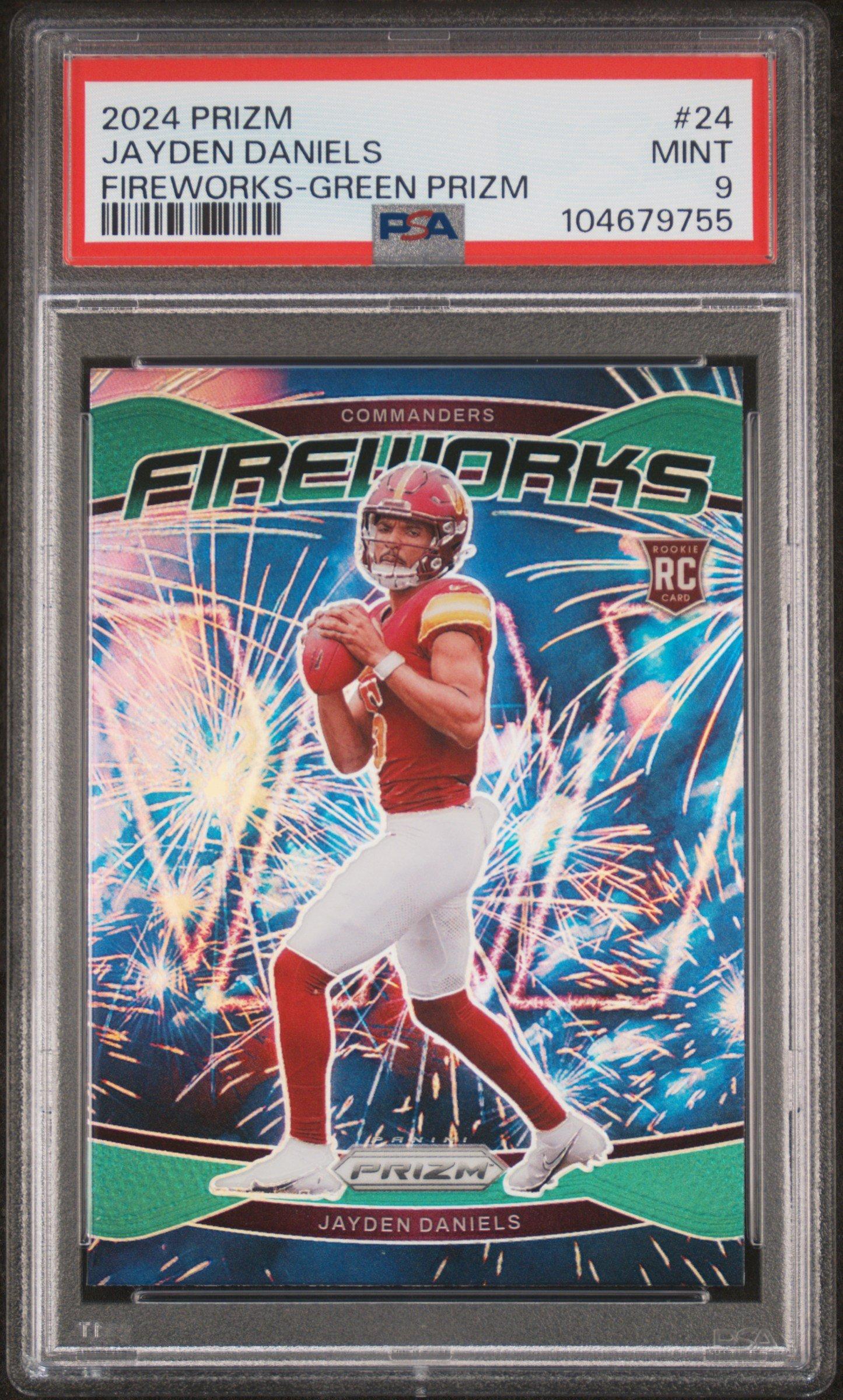 2024 Panini Prizm Fireworks 24 Jayden Daniels Green Prizm PSA
