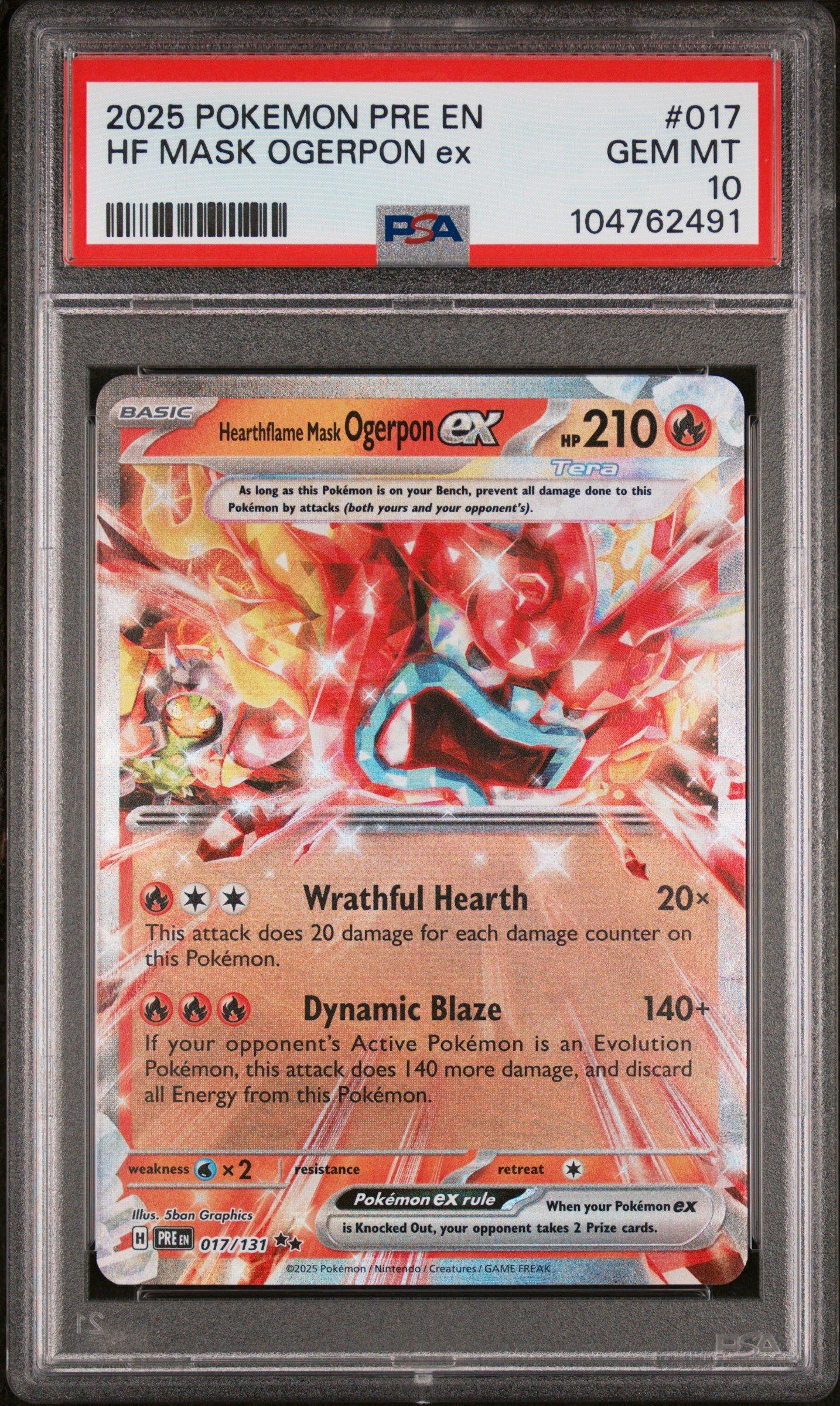 2025 Pokemon Pre En-prismatic Evolutions 017 Hearthflame Mask Ogerpon Ex PSA 10