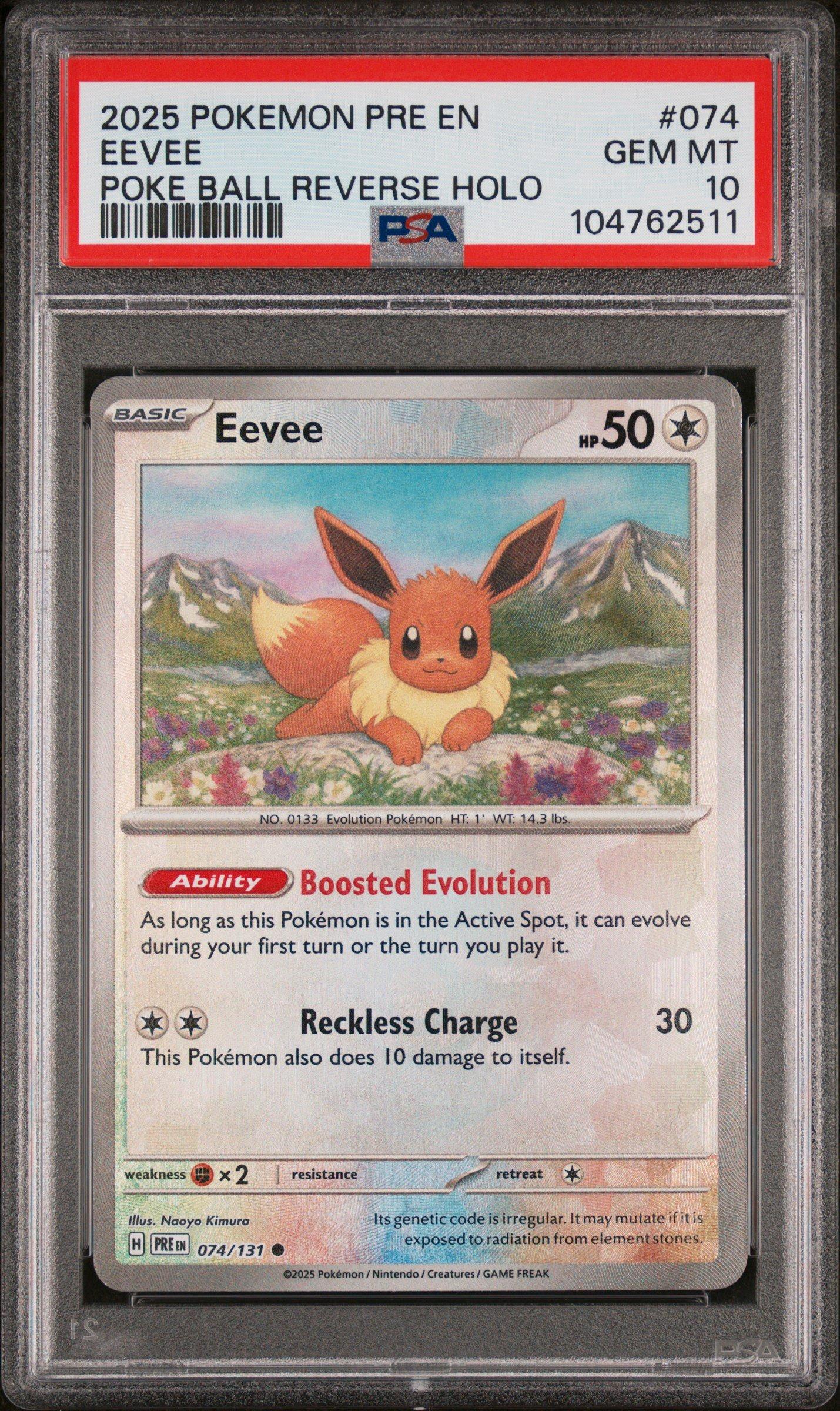 2025 Pokemon Pre En-prismatic Evolutions 074 Eevee Poke Ball Reverse Holo PSA