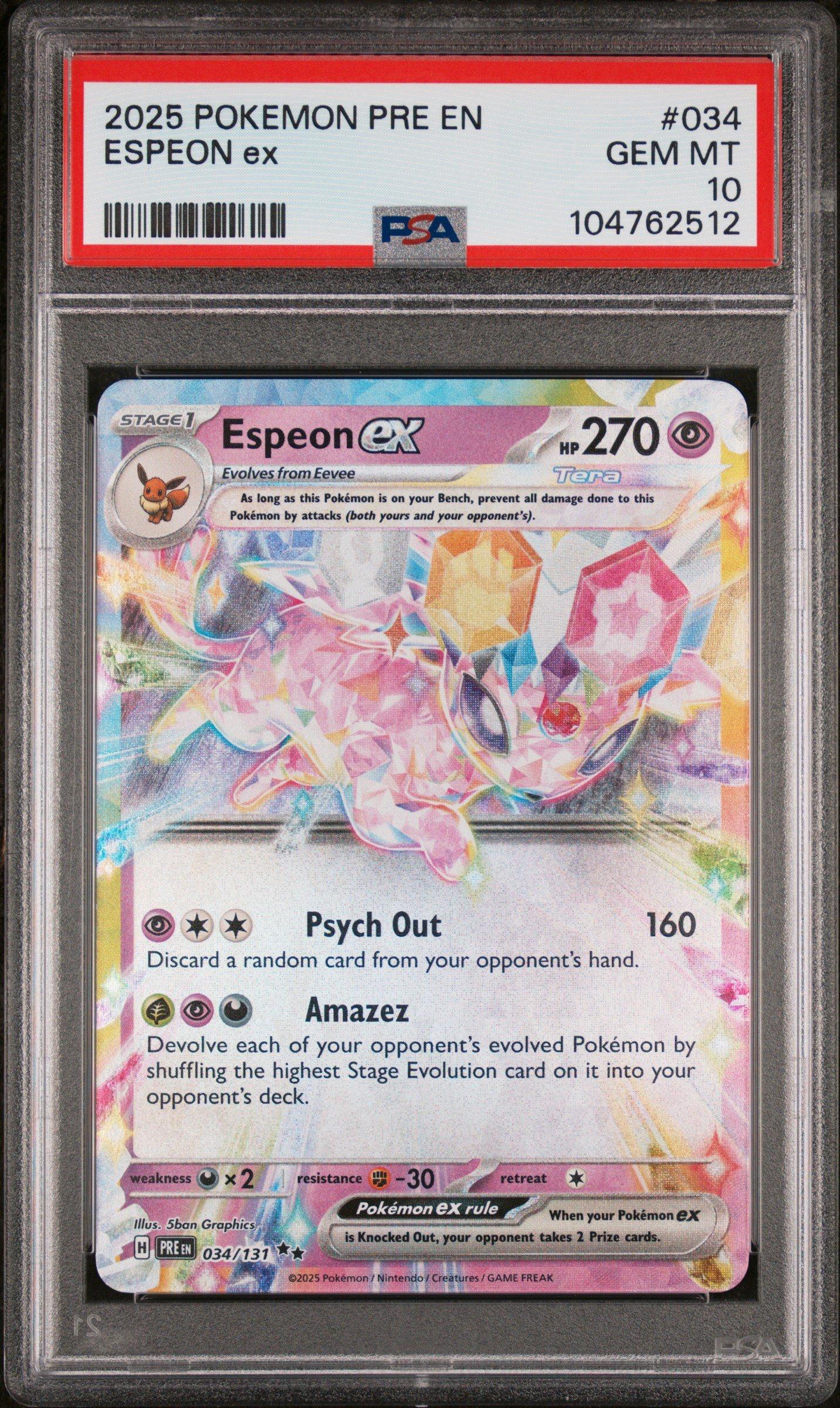 2025 Pokemon Pre En-prismatic Evolutions 034 Espeon Ex PSA