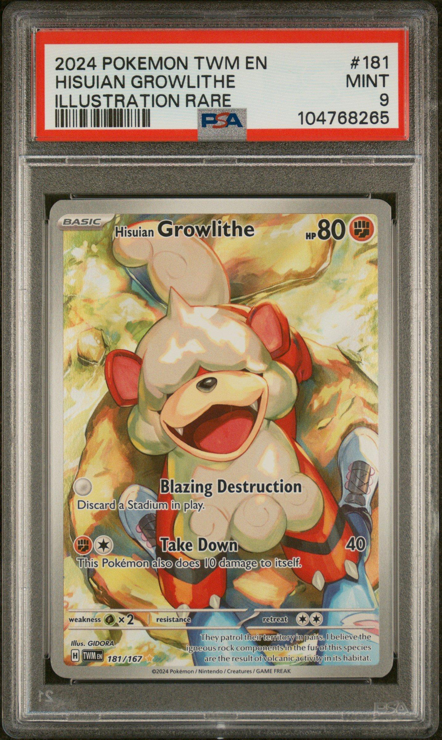2024 Pokemon Twm En-twilight Masquerade 181 Hisuian Growlithe Illustration Rare PSA
