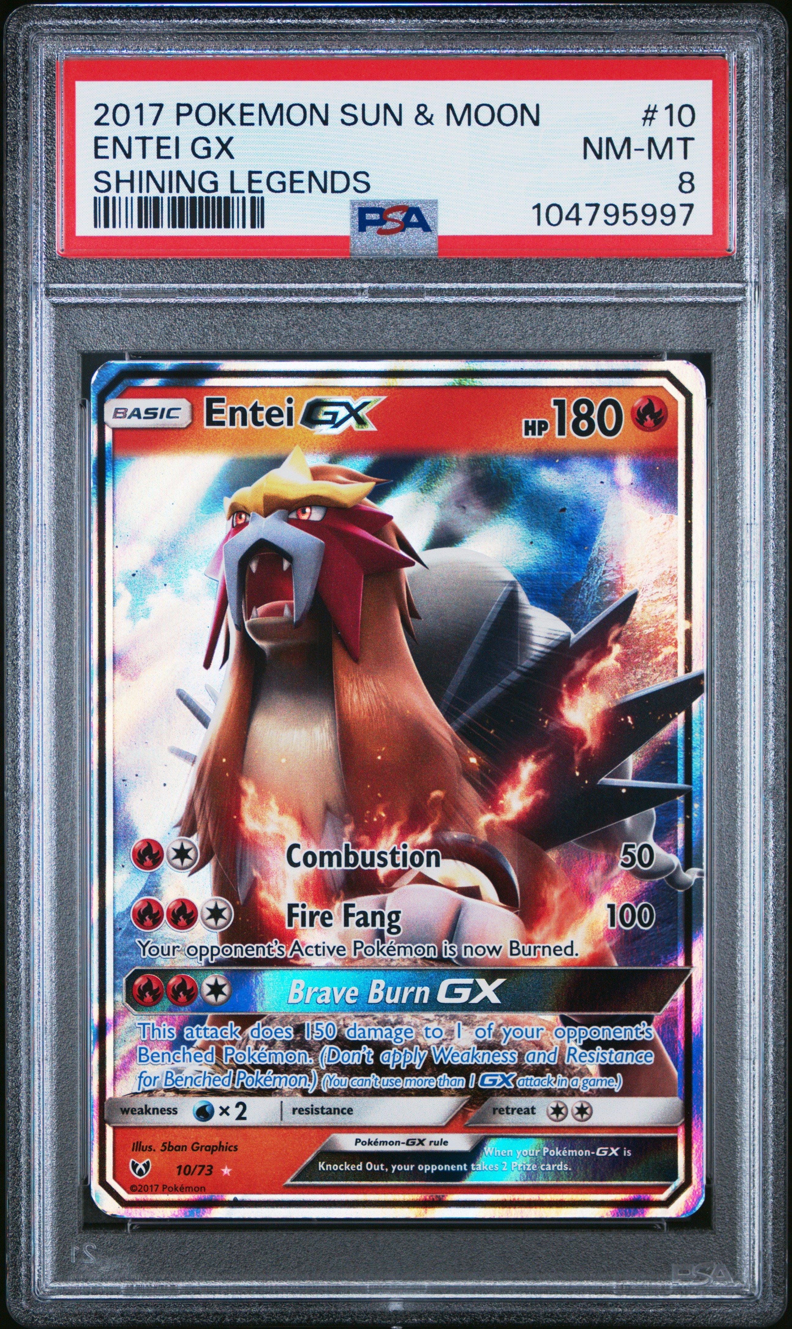 2017 Pokemon Sun & Moon Shining Legends 10 Entei Gx PSA 8 Graded