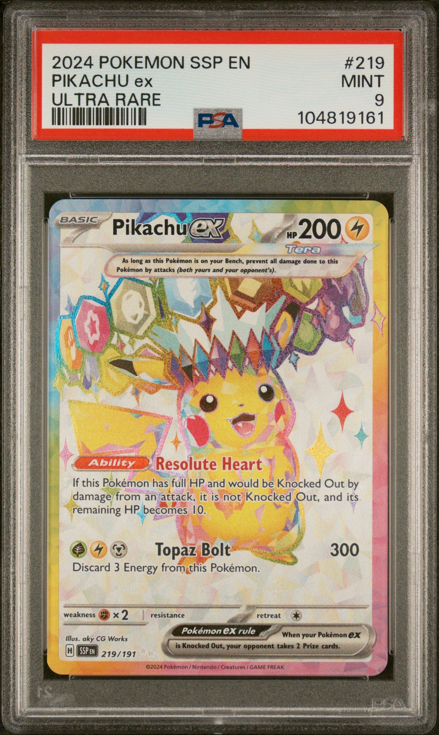 2024 Pokemon Ssp En-surging Sparks 219 Pikachu Ex Ultra Rare PSA 9
