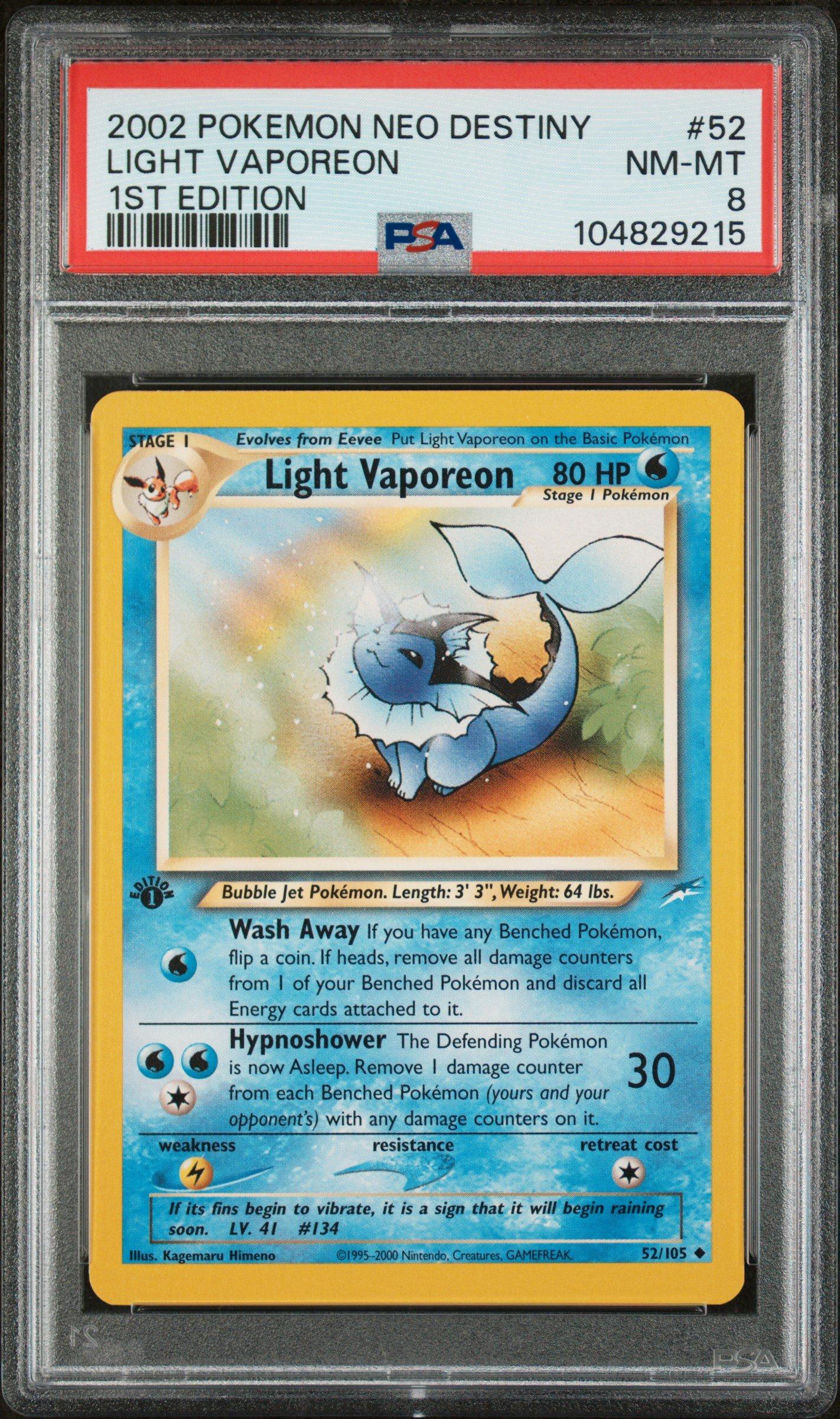 2002 Pokemon Neo Destiny 52 Light Vaporeon 1st Edition PSA