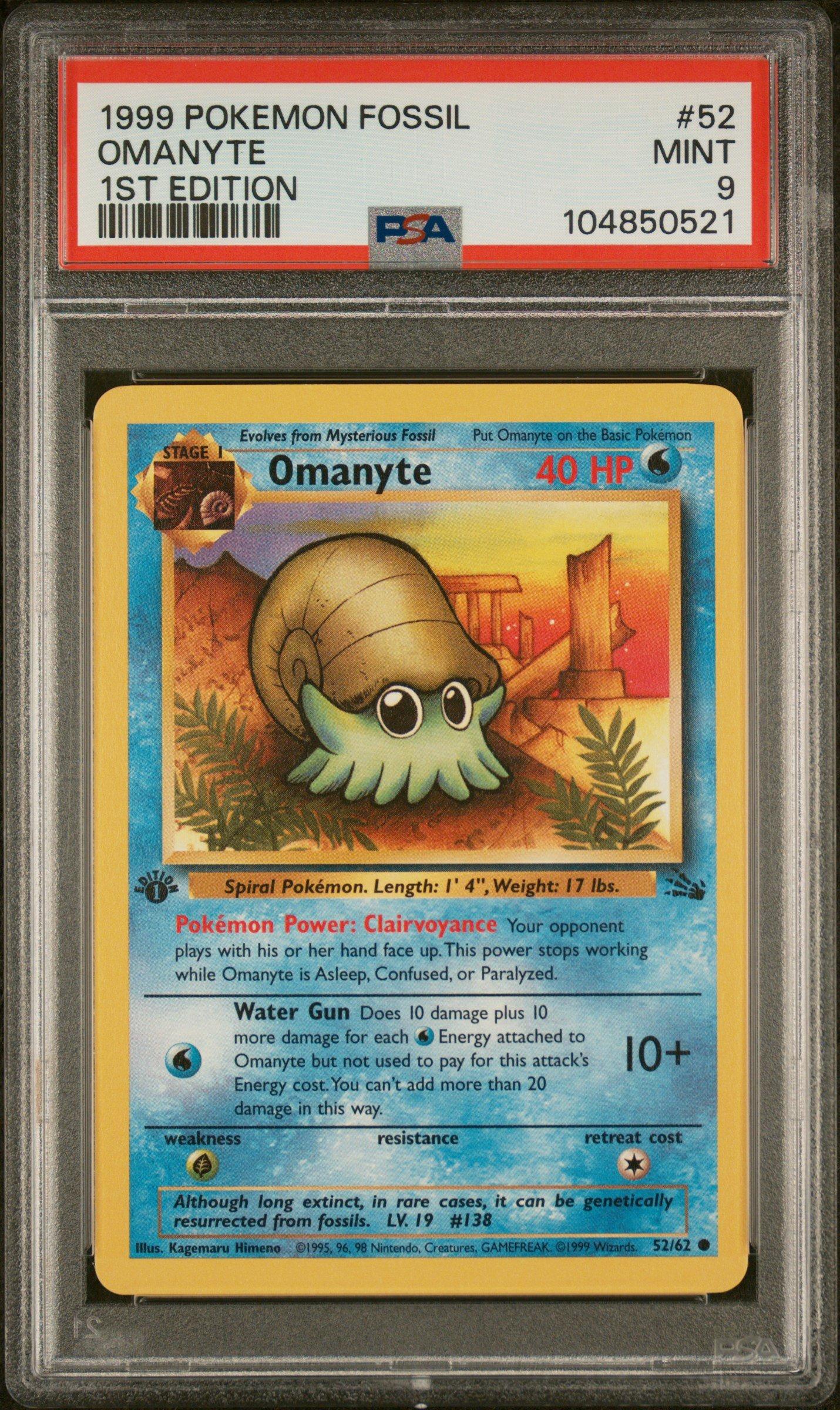 1999 Pokemon Fossil 52 Omanyte 1st Edition PSA