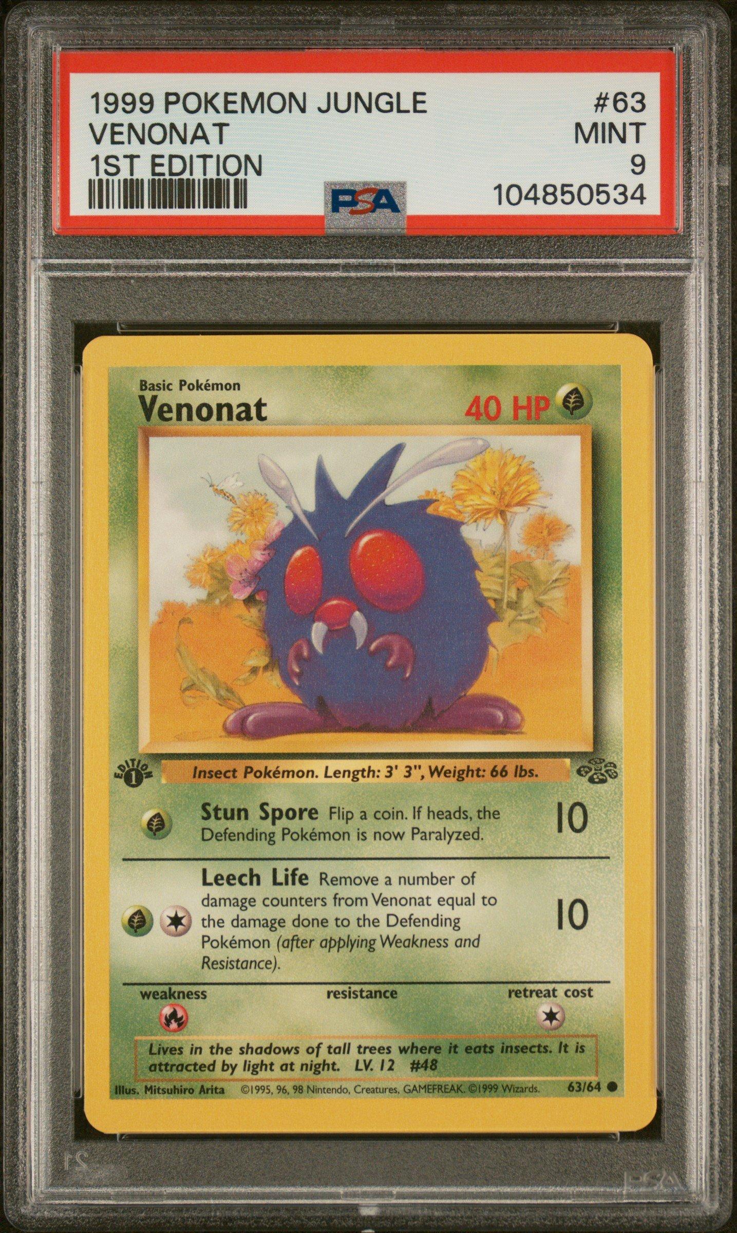 1999 Pokemon Jungle 63 Venonat 1st Edition PSA 9 Graded Card