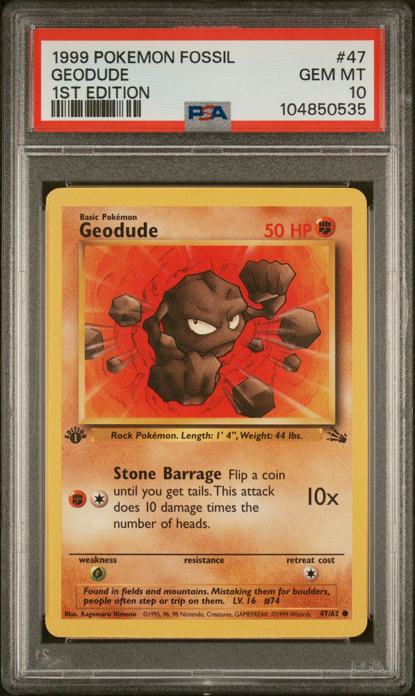 1999 Pokemon Fossil 47 Geodude 1st Edition PSA