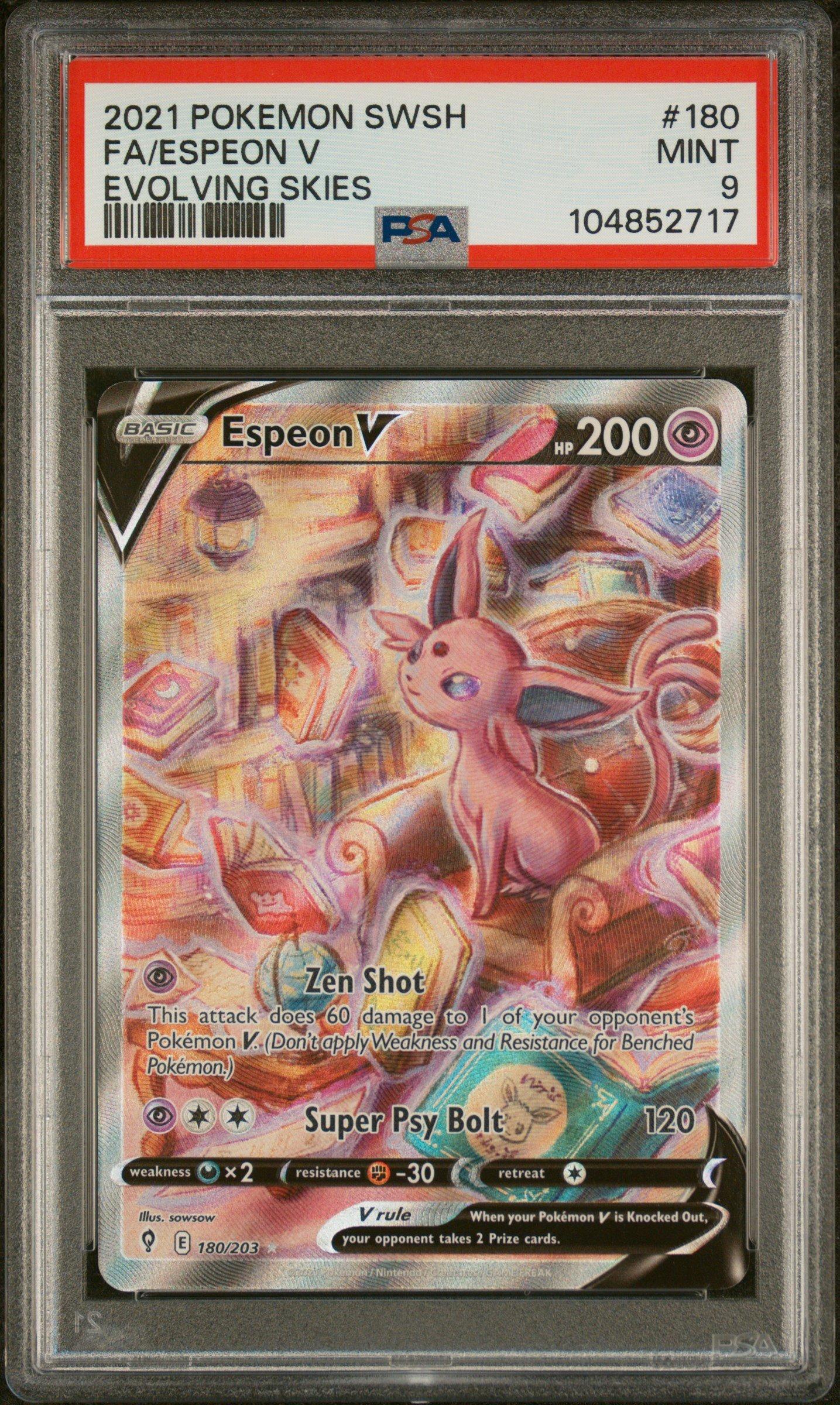 espeon v pokemon card 2021 Sword & Shield Evolving Skies 180 Full Art/espeon PSA 9 Graded Evolving Skies Singles Pokemon Trading Card Game Sword