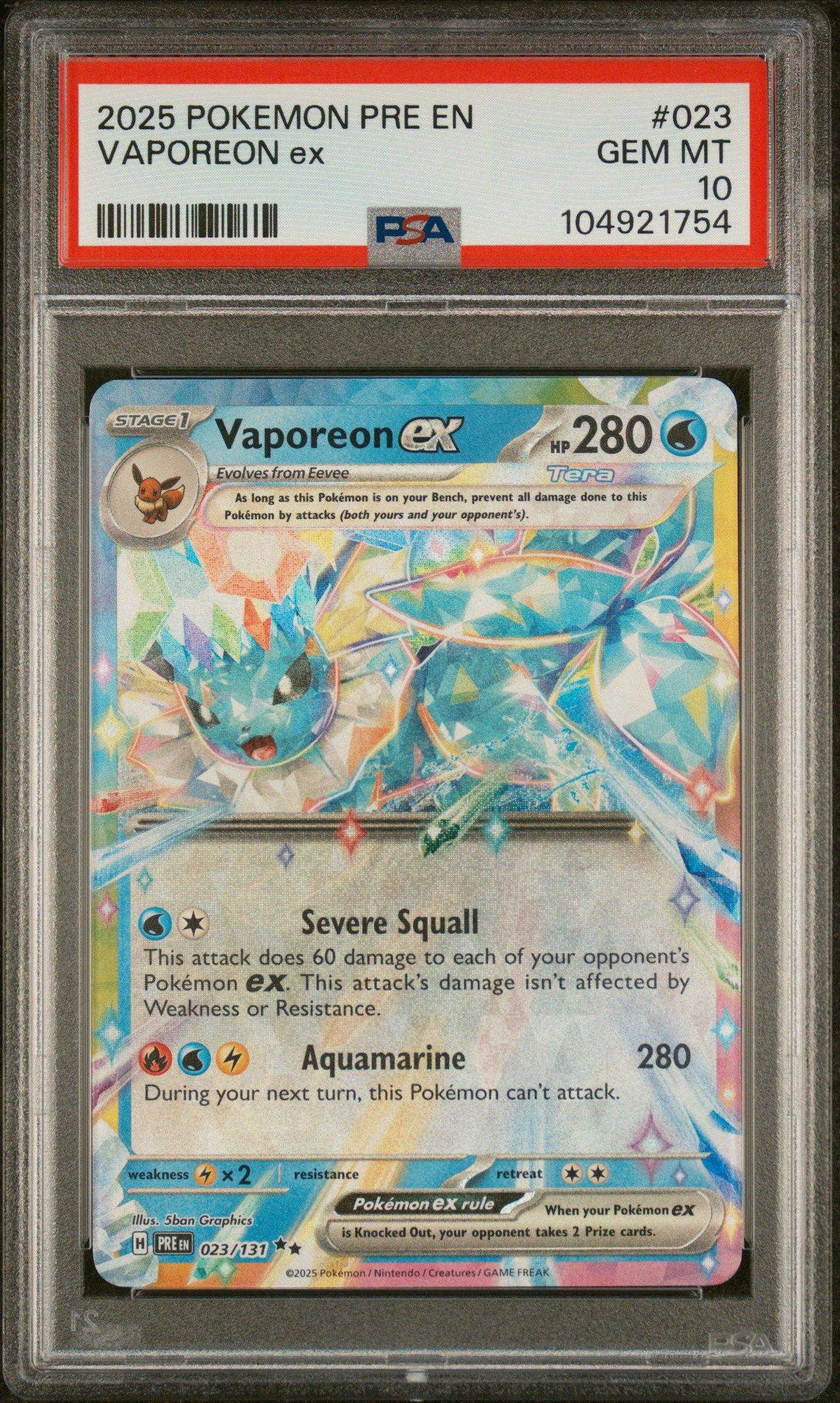 2025 Pokemon Pre En-prismatic Evolutions 023 Vaporeon Ex PSA 10