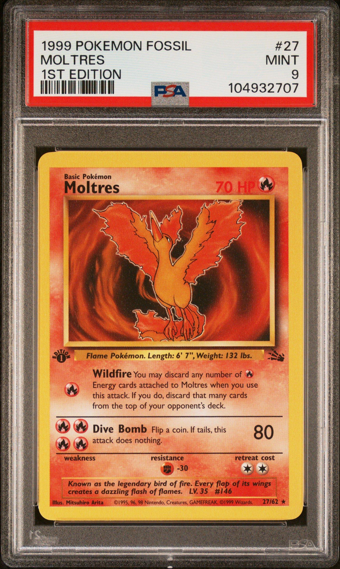 1999 Pokemon Fossil 27 Moltres 1st Edition PSA