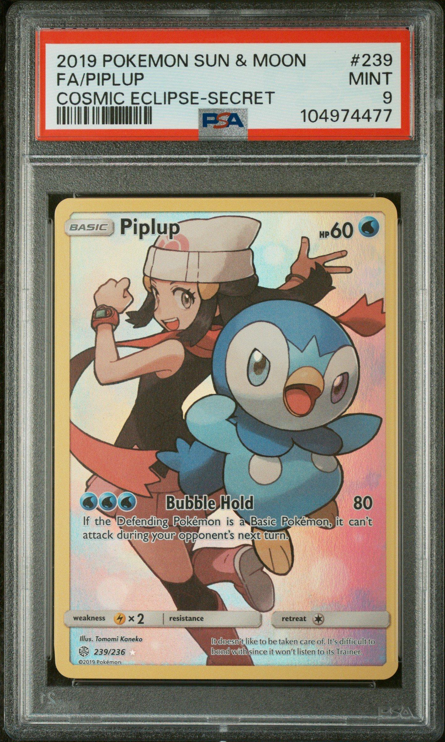 2019 Pokemon Sun & Moon Cosmic Eclipse 239 Full Art/piplup Secret PSA