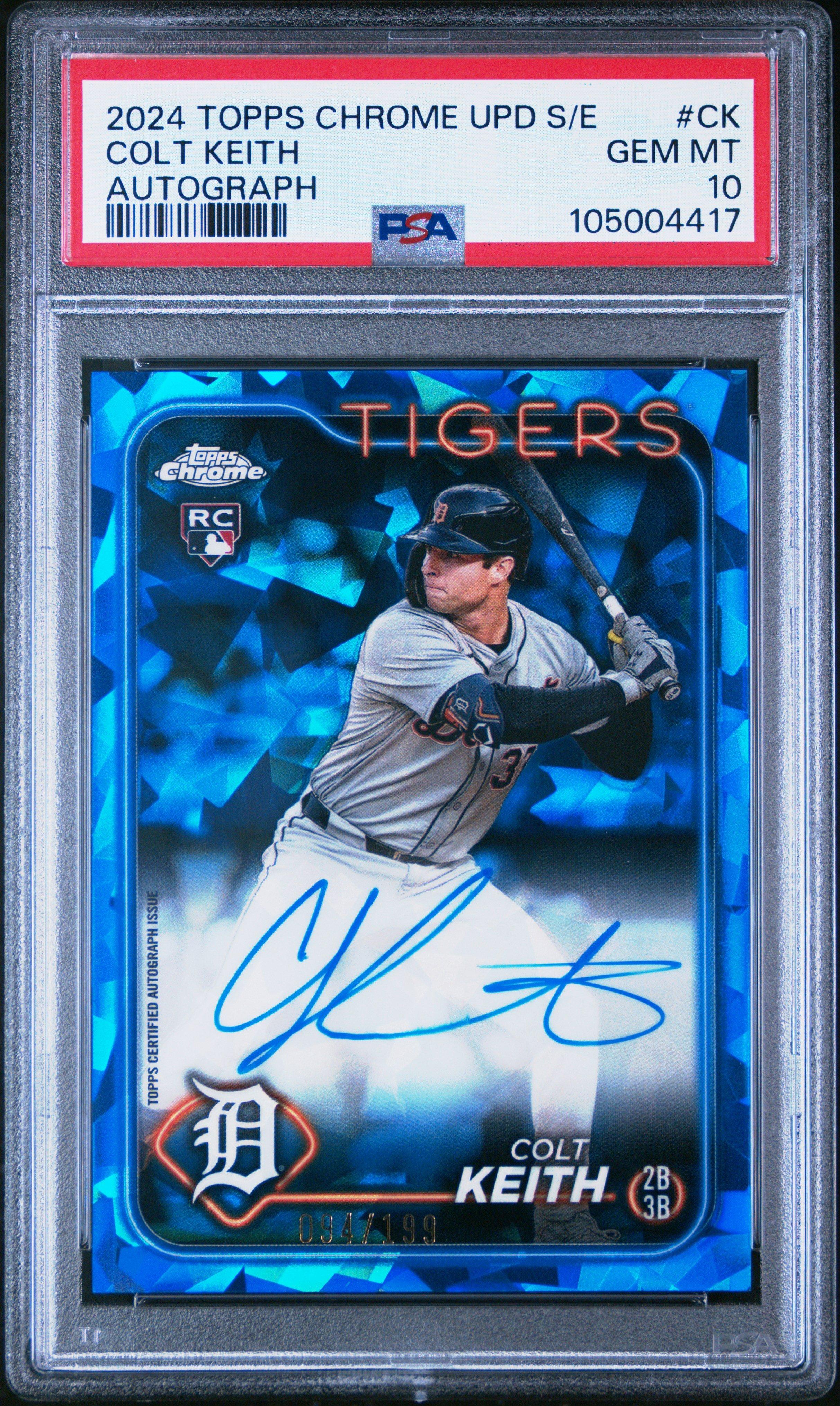 2024 Topps Chrome Sapphire Update Series Chrome Sapphire Autographs Ck Colt Keith PSA 10