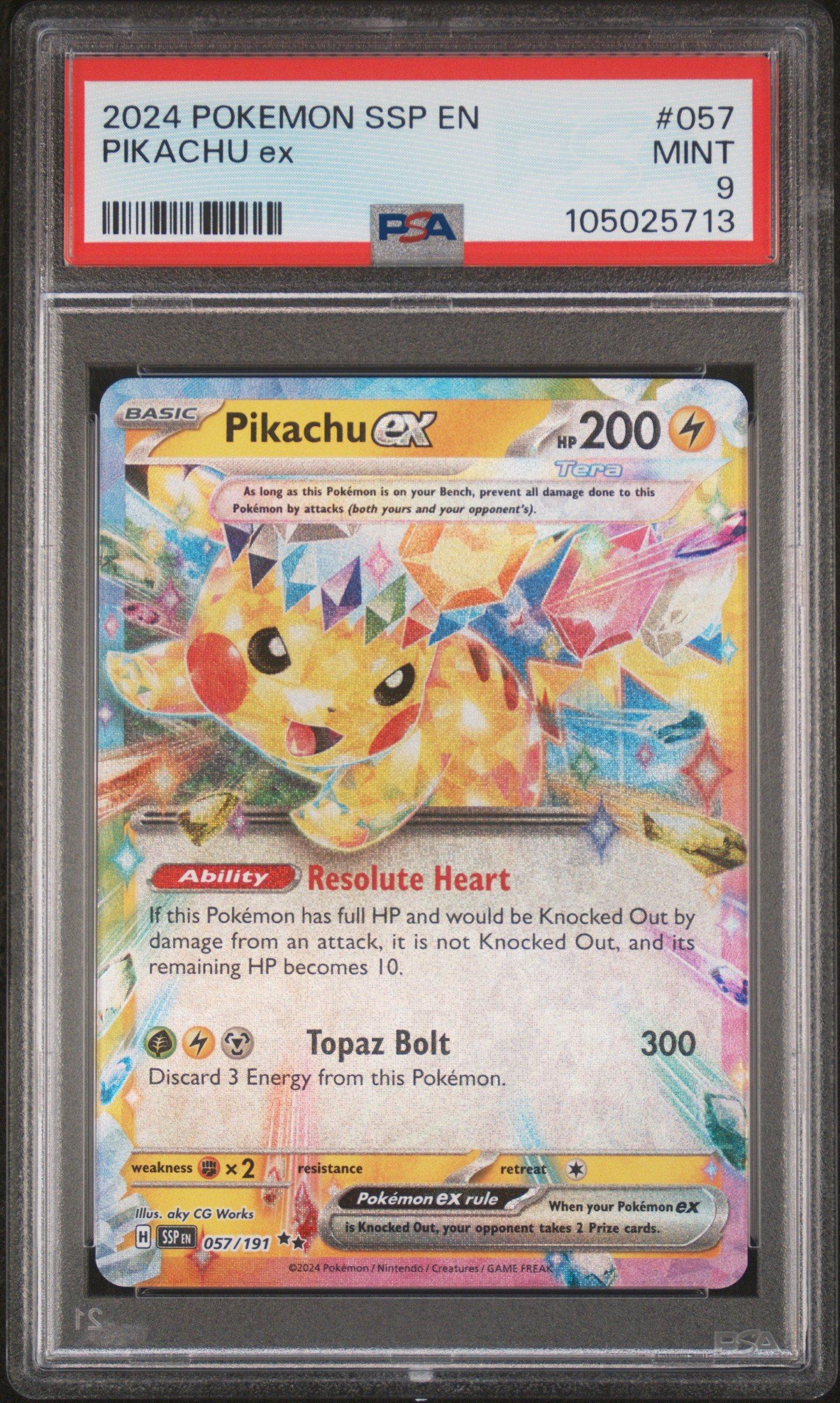 2024 Pokemon Ssp En-surging Sparks 057 Pikachu Ex PSA 9 Graded