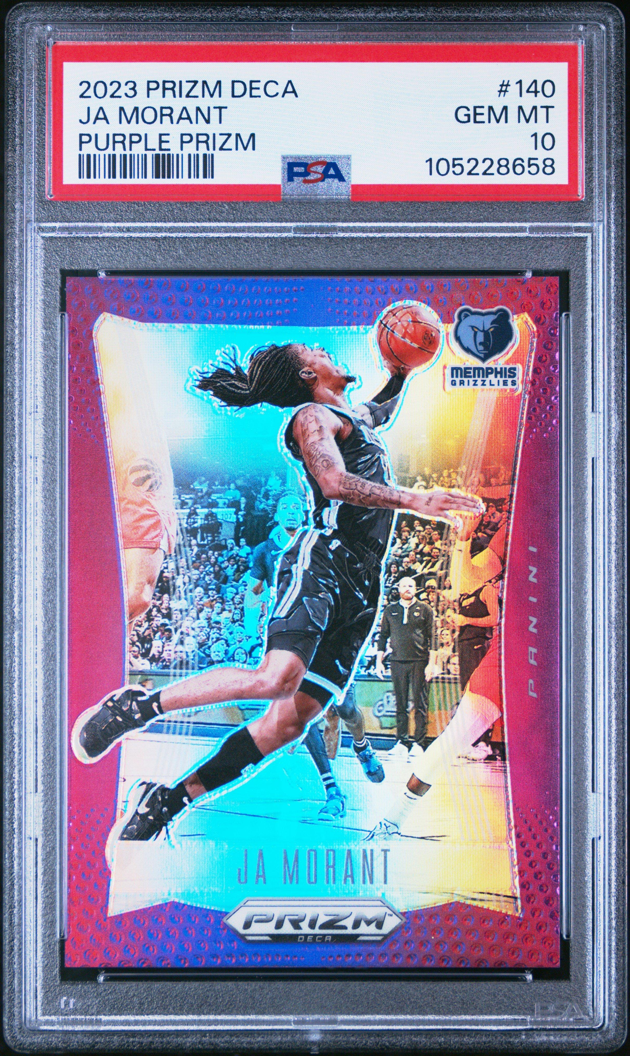 2023 Panini Prizm Deca 140 Ja Morant Purple Prizm PSA 10