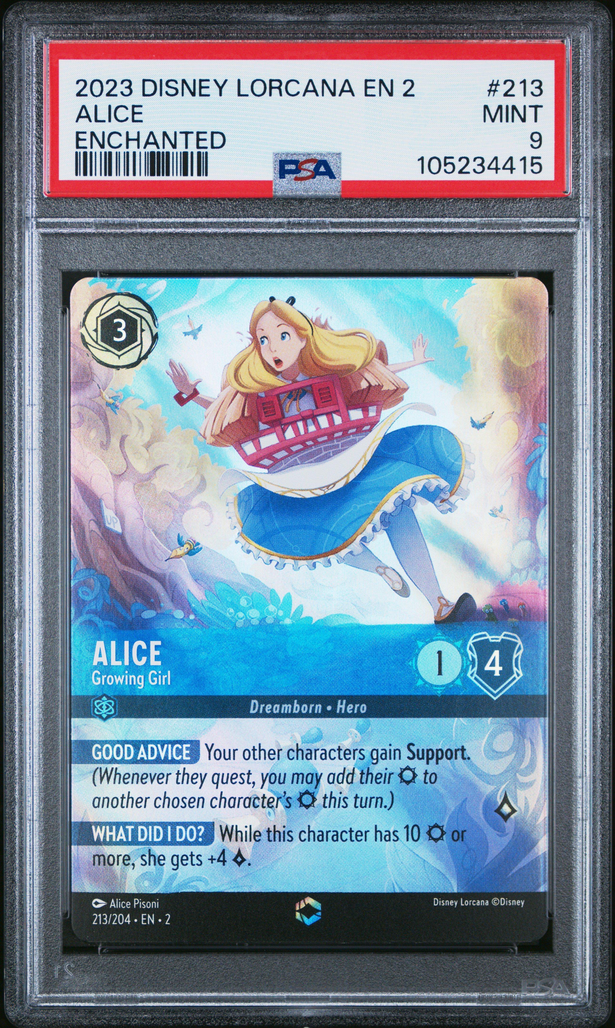 2023 Disney Lorcana En 2-rise Of The Floodborn 213 Alice - Growing Girl Enchanted PSA 9