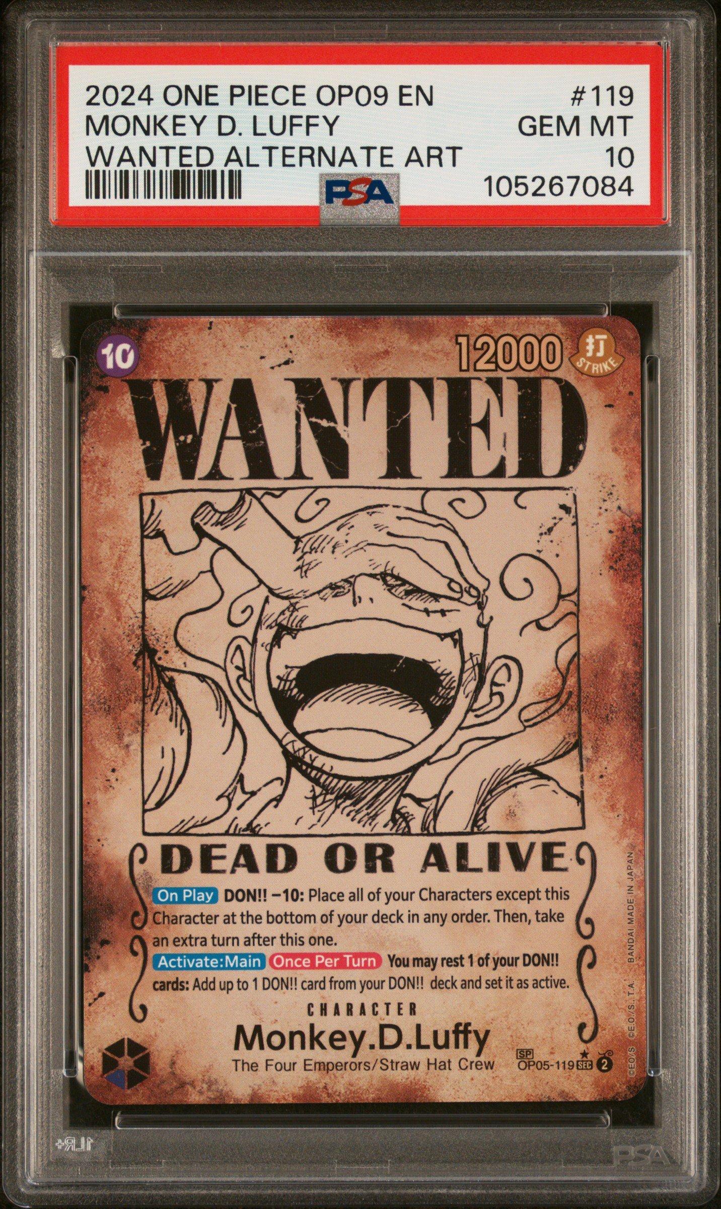 2024 One Piece Op09-emperors In The New World 119 Monkey D. Luffy Wanted Alternate Art PSA 10
