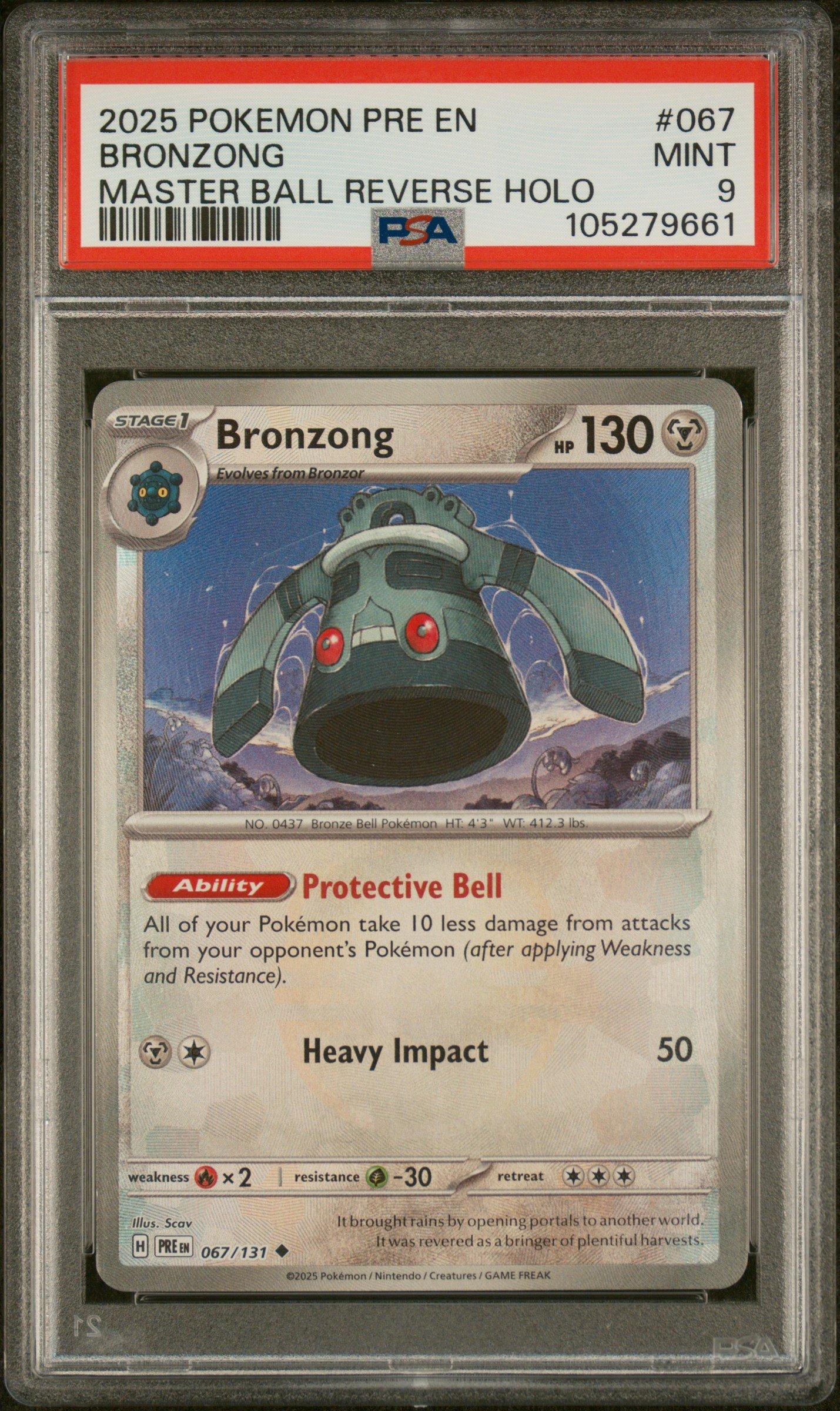 2025 Pokemon Pre En-prismatic Evolutions 067 Bronzong Master Ball Reverse Holo PSA