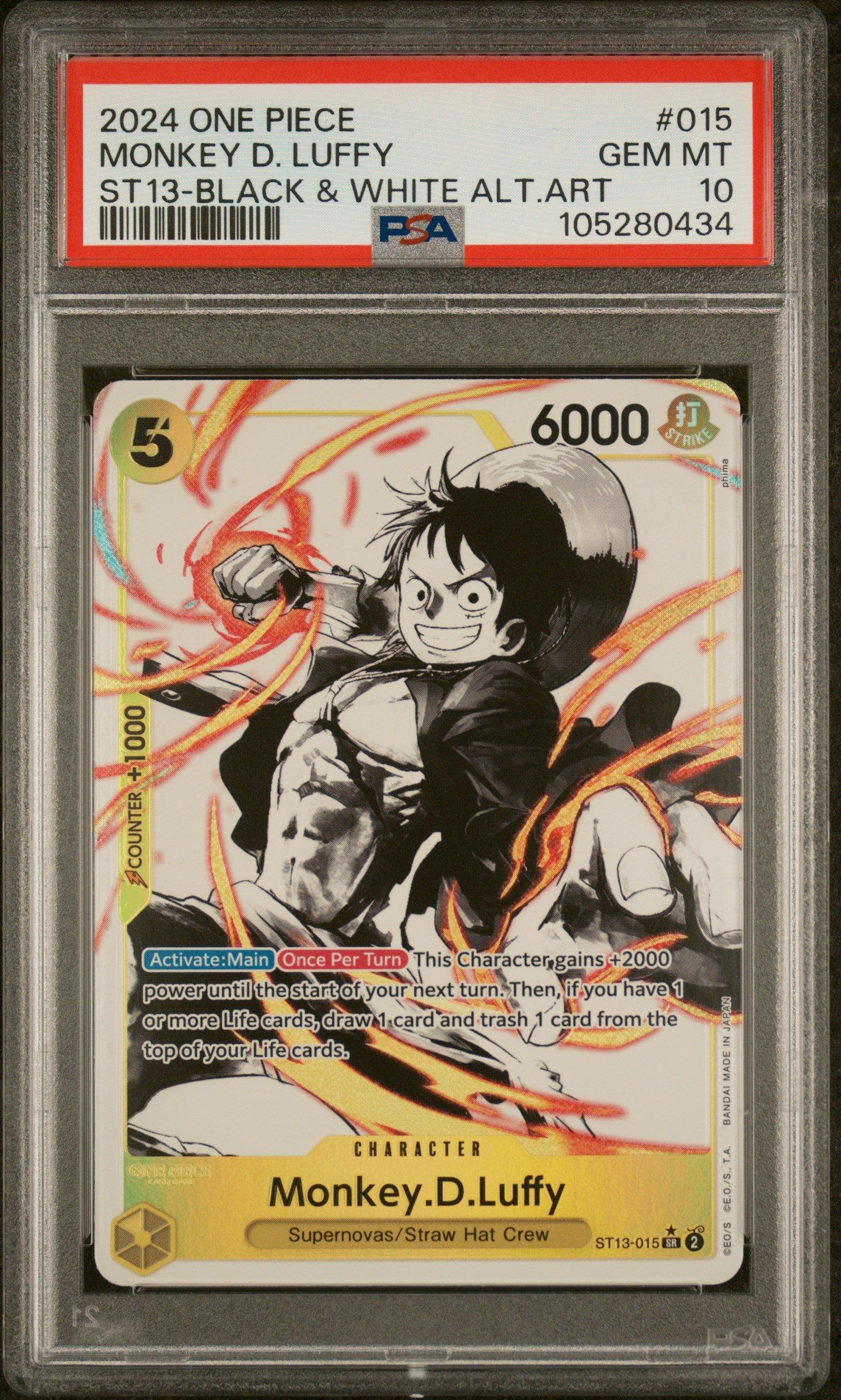 2024 One Piece Ultra Deck St13-the Three Brothers Monkey D. Luffy Black & White Alternate Art PSA 10