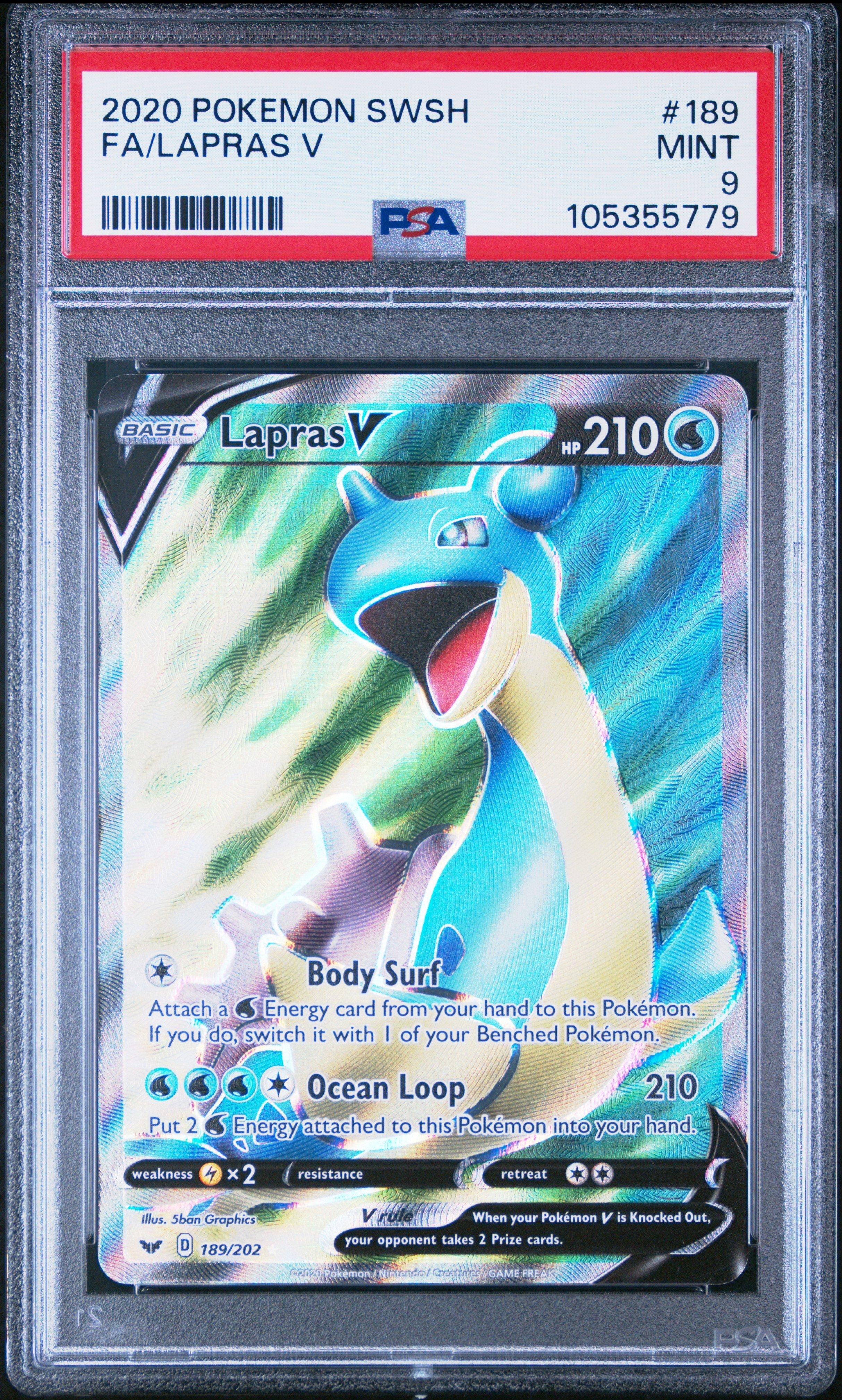 2020 Pokemon Sword & Shield 189 Full Art/lapras V PSA
