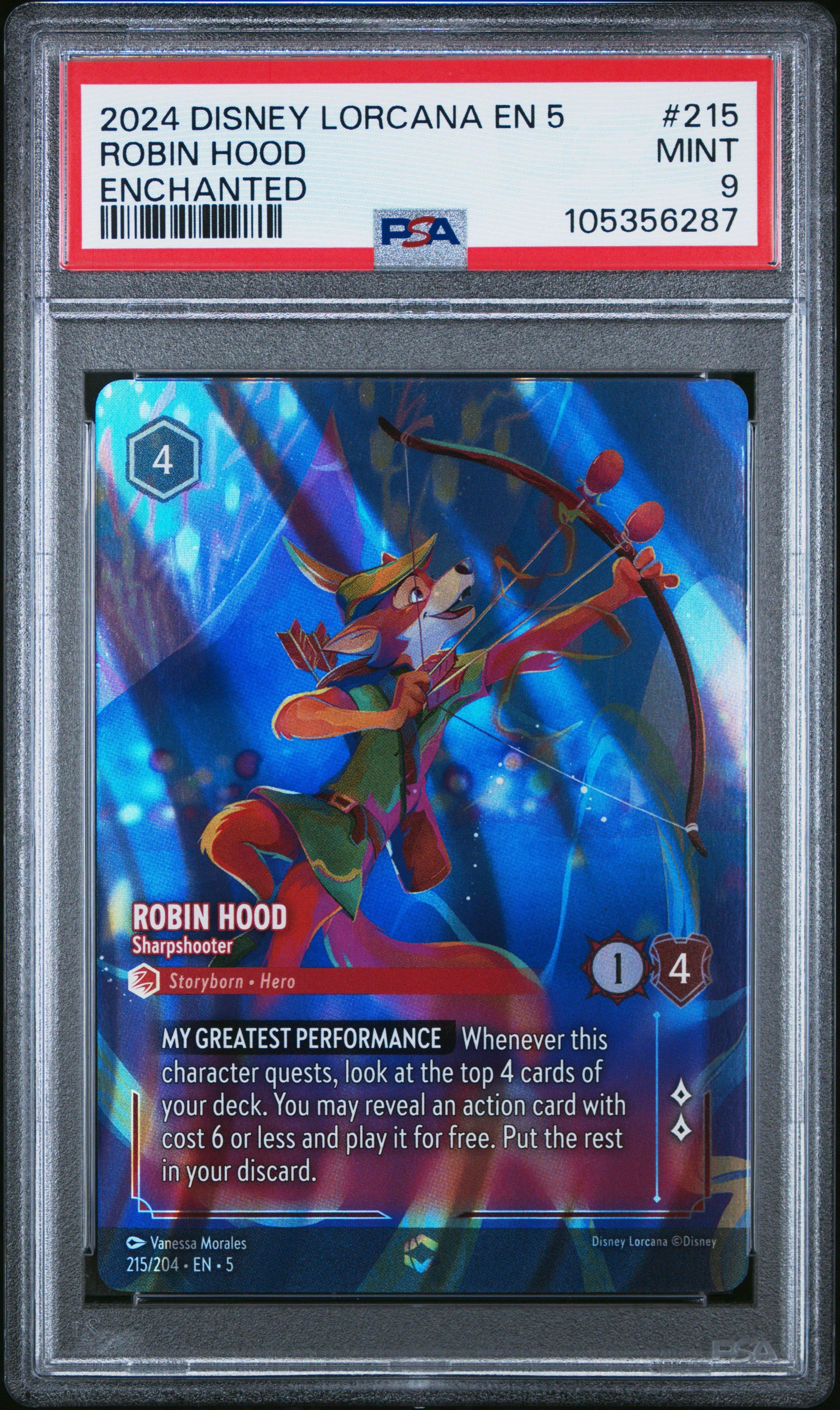 2024 Disney Lorcana En 5-shimmering Skies 215 Robin Hood - Sharpshooter Enchanted PSA 9