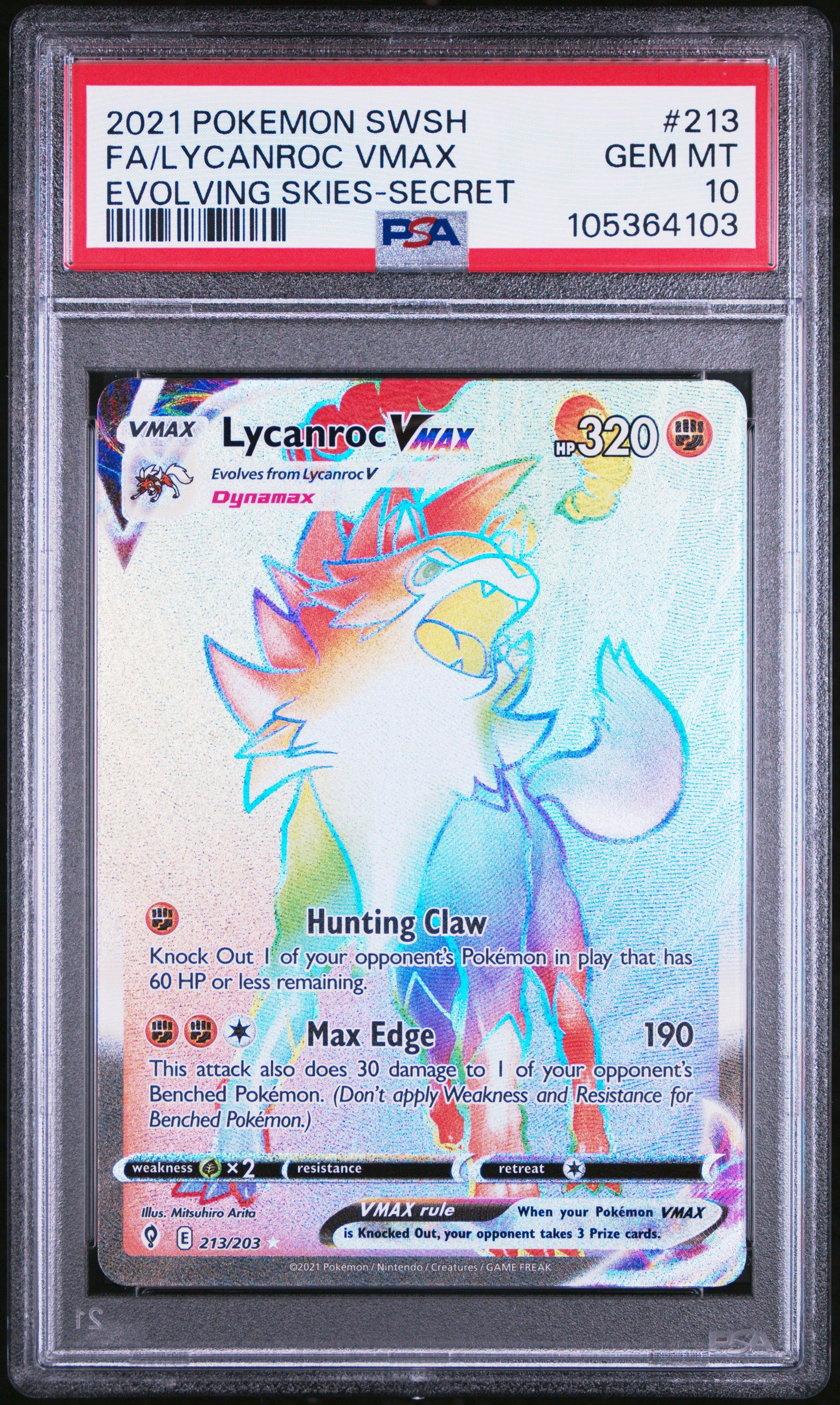 2021 Pokemon Sword & Shield Evolving Skies 213 Full Art/lycanroc Vmax Secret PSA 10