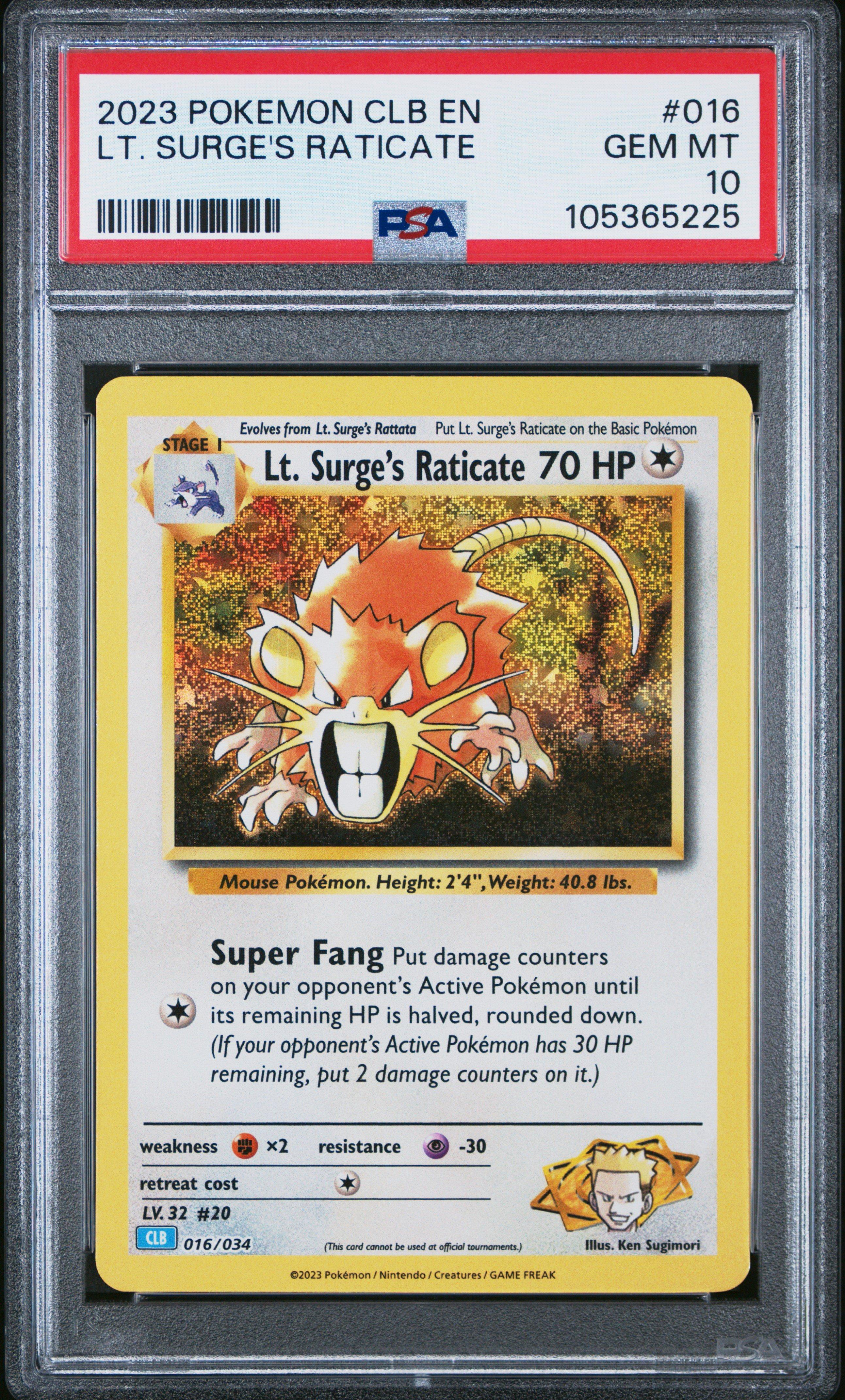 2023 Pokemon Clb-trading Card Game Classic Blastoise & Suicune Ex Deck 016 Lt. Surge's Raticate PSA 10
