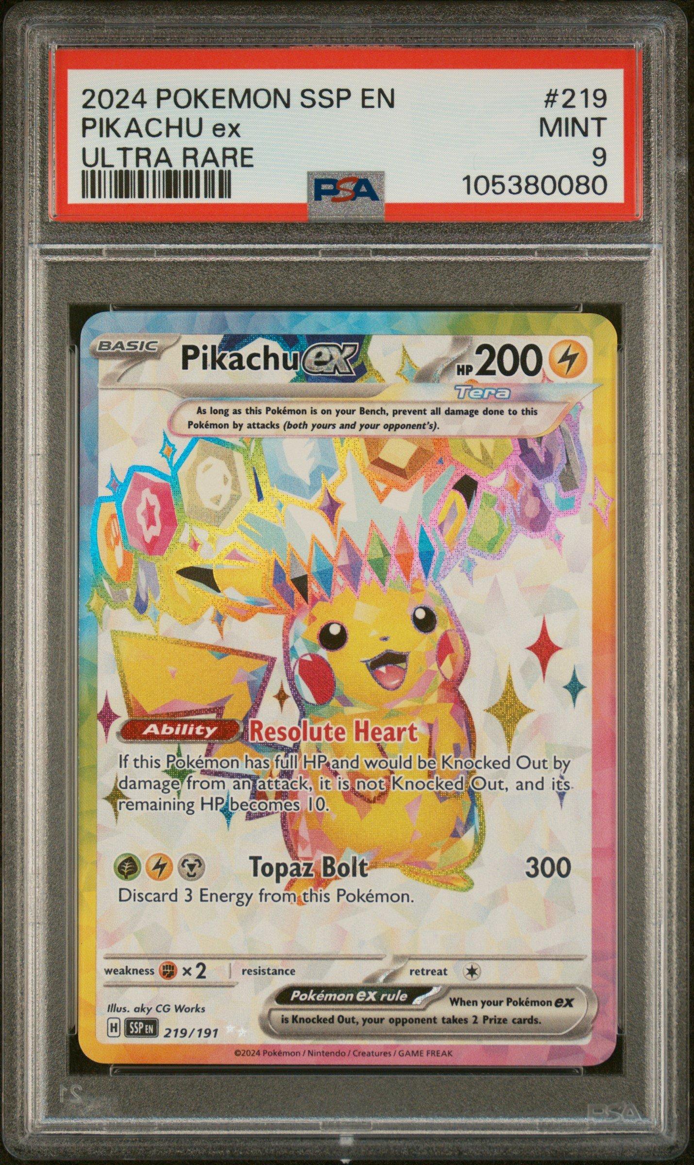 2024 Pokemon Ssp En-surging Sparks 219 Pikachu Ex Ultra Rare PSA 9