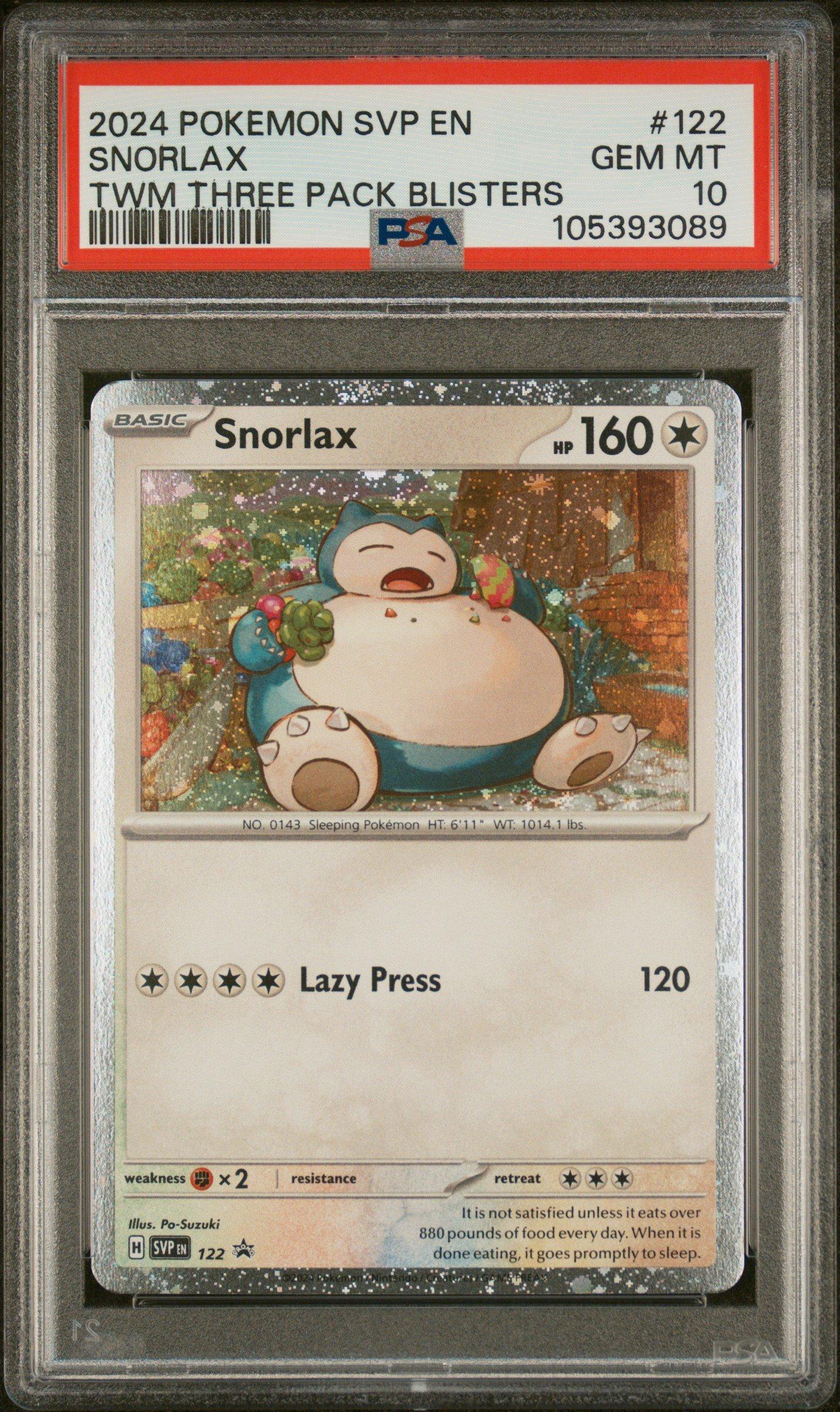 2024 Pokemon Svp En-sv Black Star Promo 122 Snorlax Twilight Masquerade Three Pack Blisters PSA 10