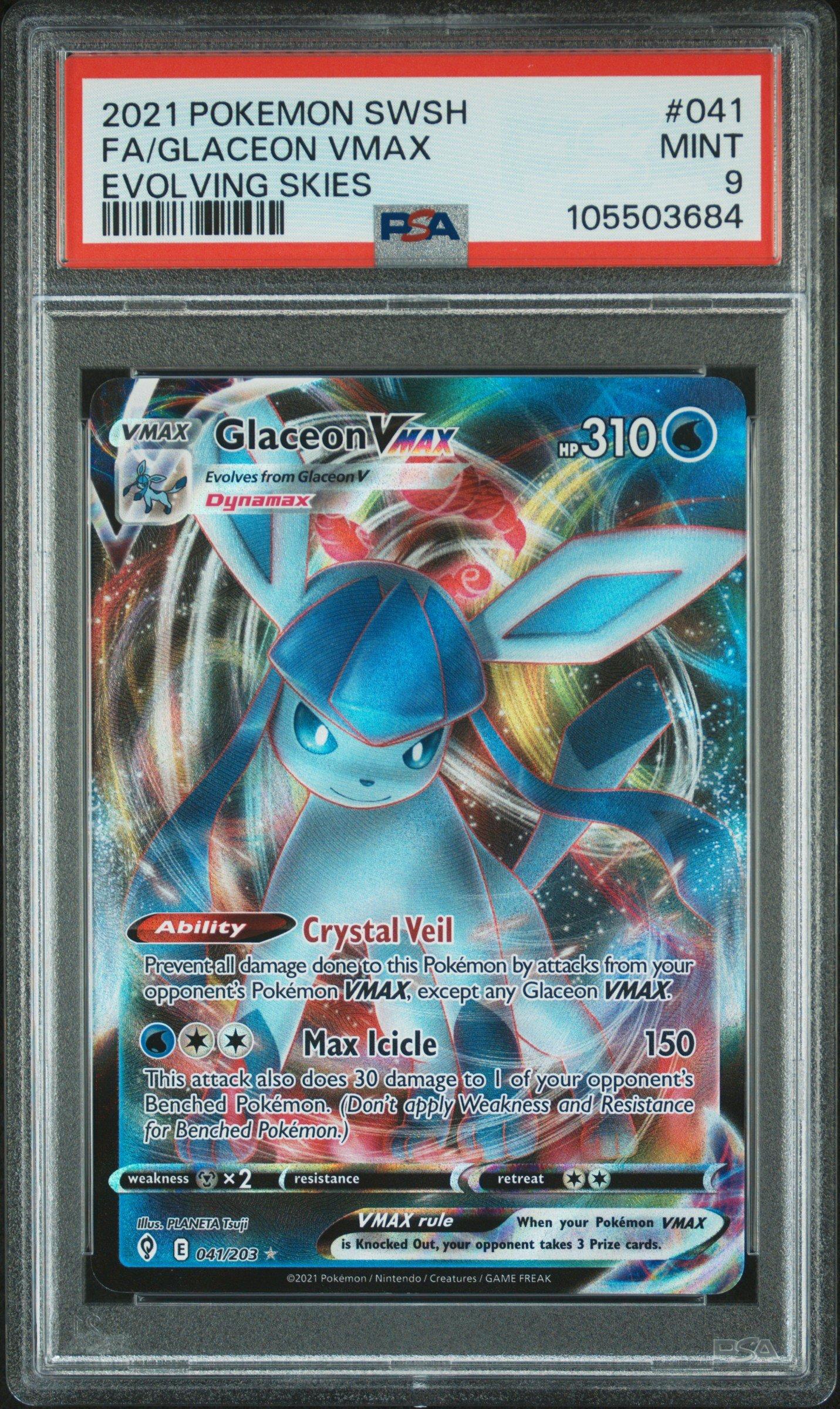 2021 Pokemon Sword & Shield Evolving Skies 041 Full Art/glaceon Vmax PSA 9