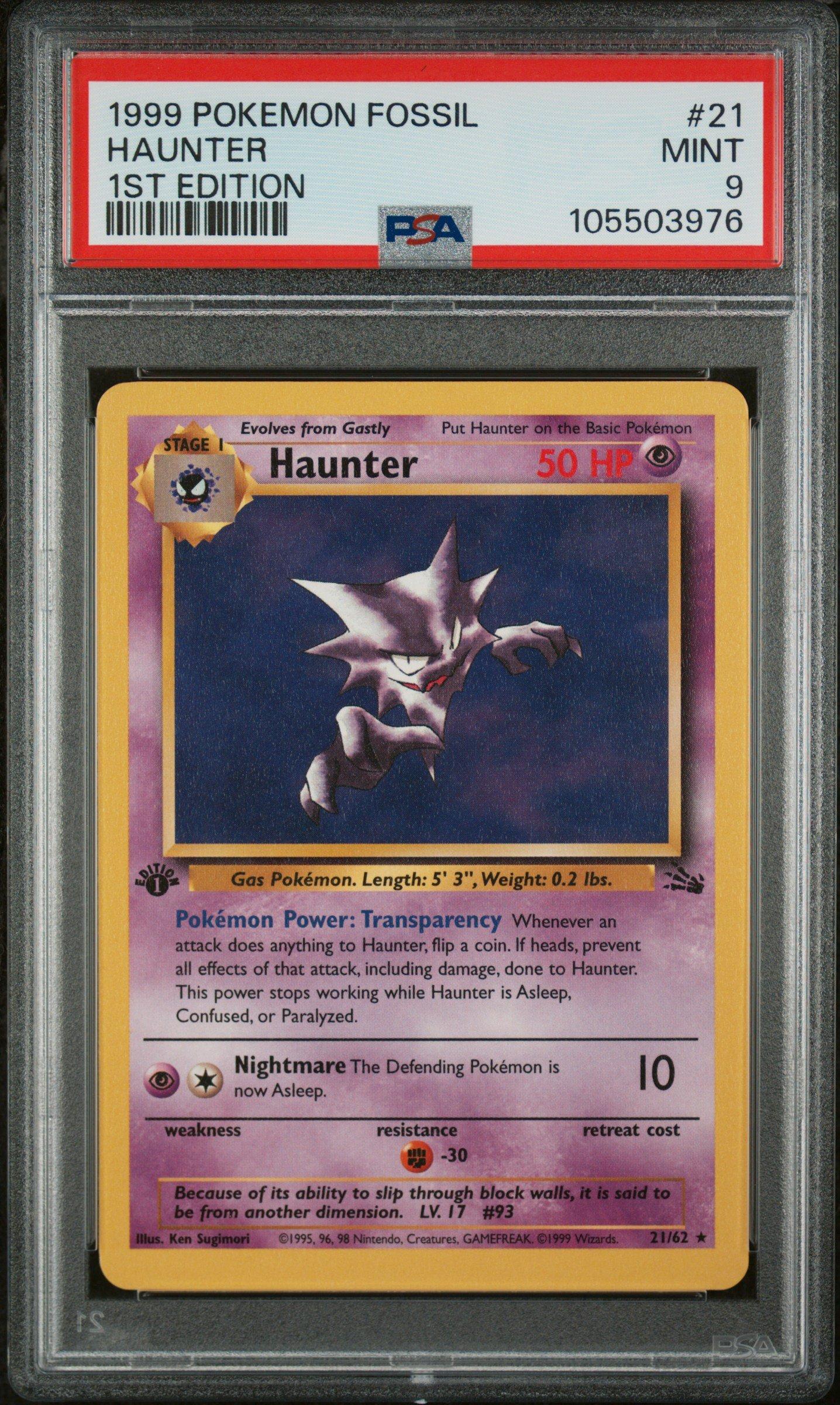 1999 Pokemon Fossil 21 Haunter 1st Edition PSA