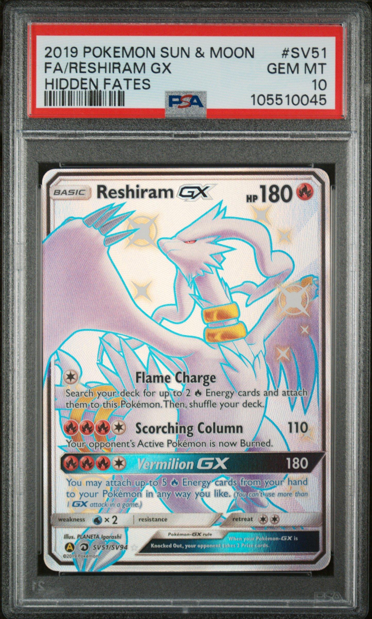 2019 Pokemon Sun & Moon Hidden Fates Sv51 Full Art/reshiram Gx PSA