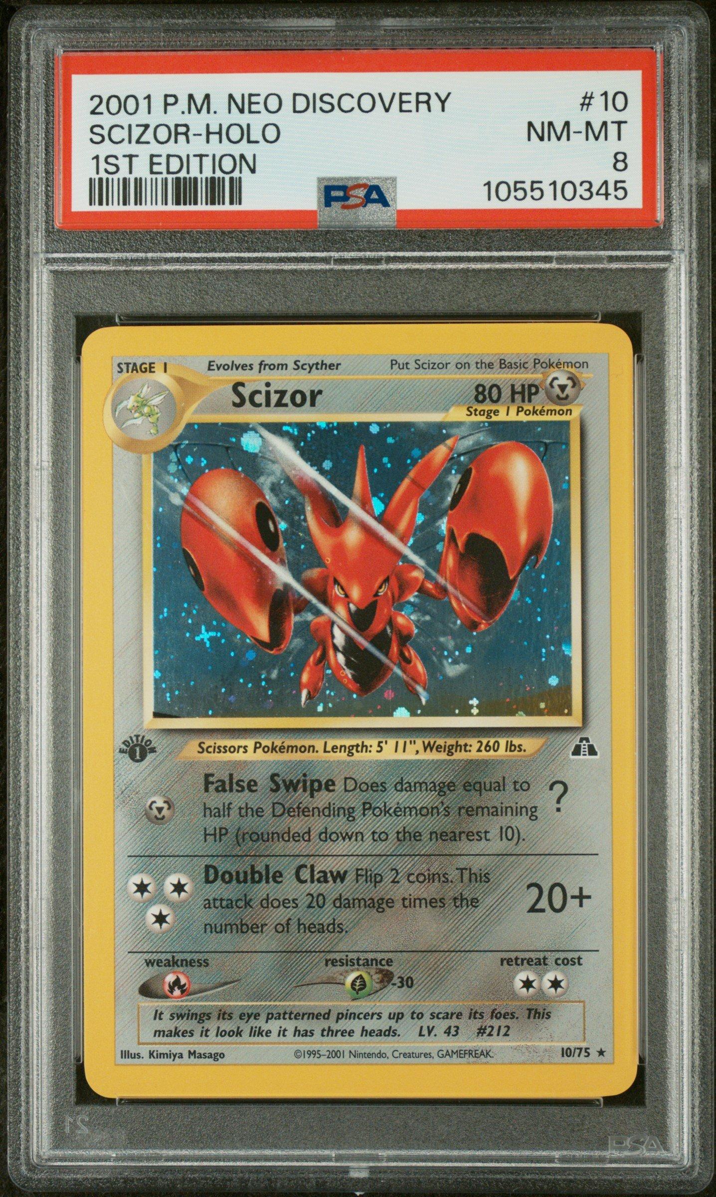 2001 Pokemon Neo Discovery 10 Scizor-holo 1st Edition PSA 8 Graded
