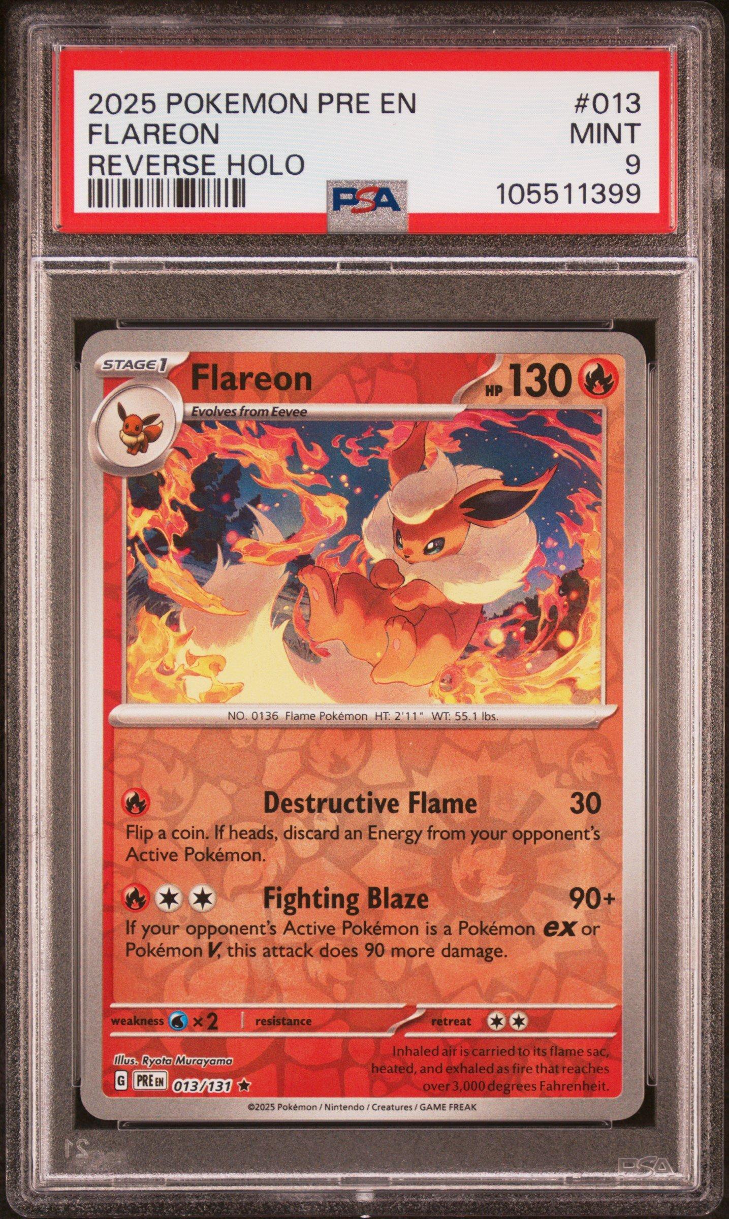 2025 Pokemon Pre En-prismatic Evolutions 013 Flareon Reverse Holo PSA