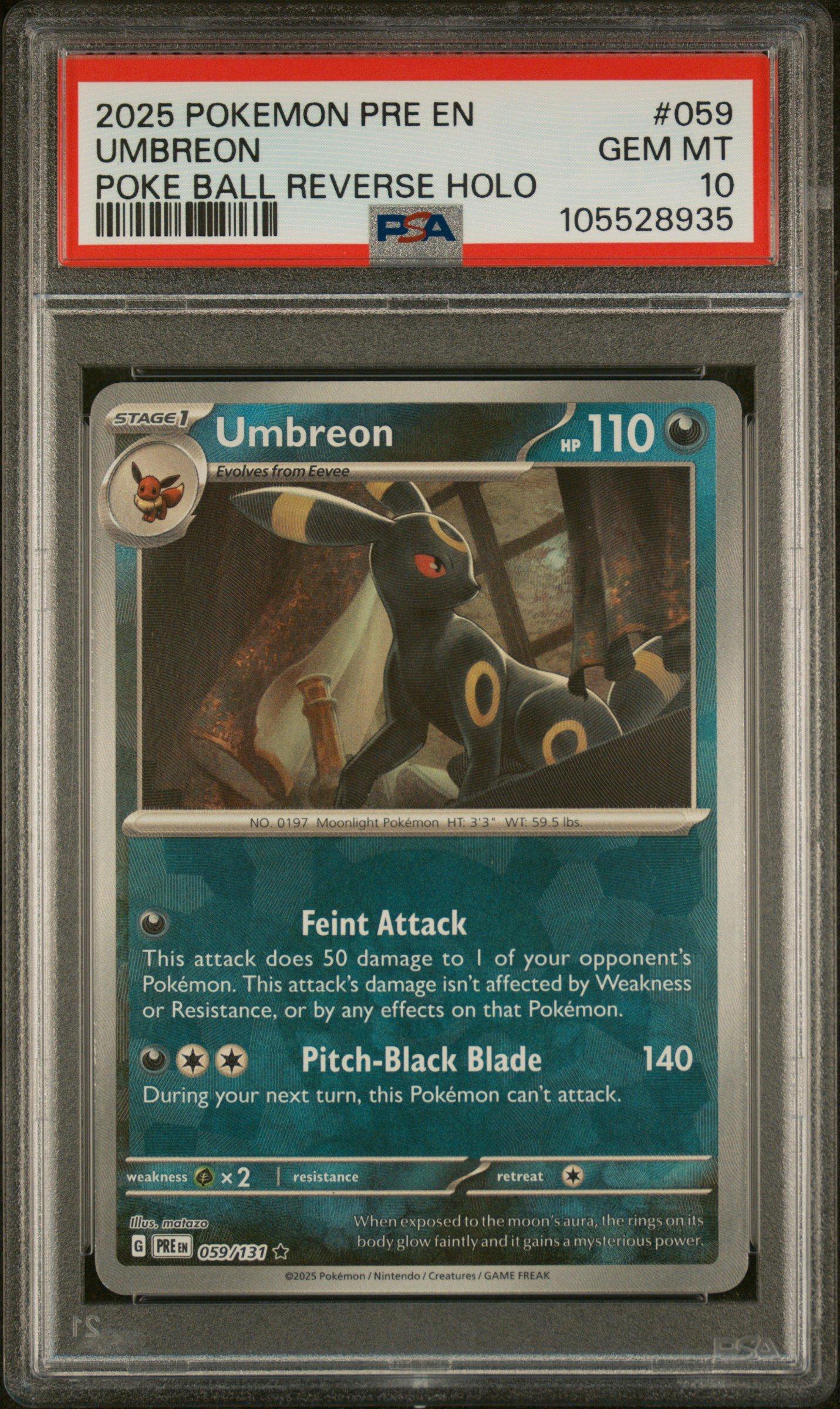2025 Pokemon Pre En-prismatic Evolutions 059 Umbreon Poke Ball Reverse Holo  PSA 10 Graded Card | GameStop