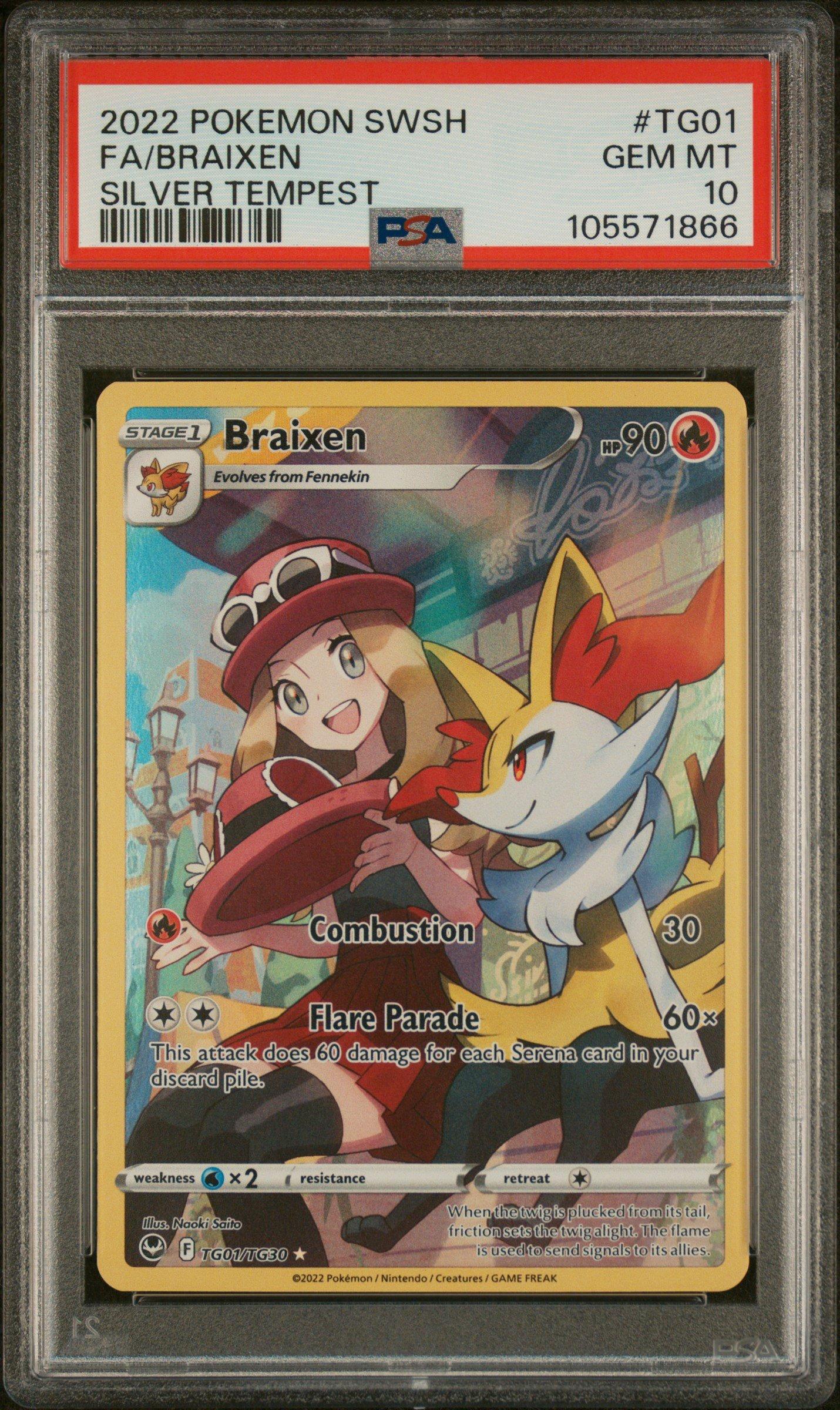 2022 Pokemon Sword & Shield Silver Tempest Tg01 Full Art/braixen PSA
