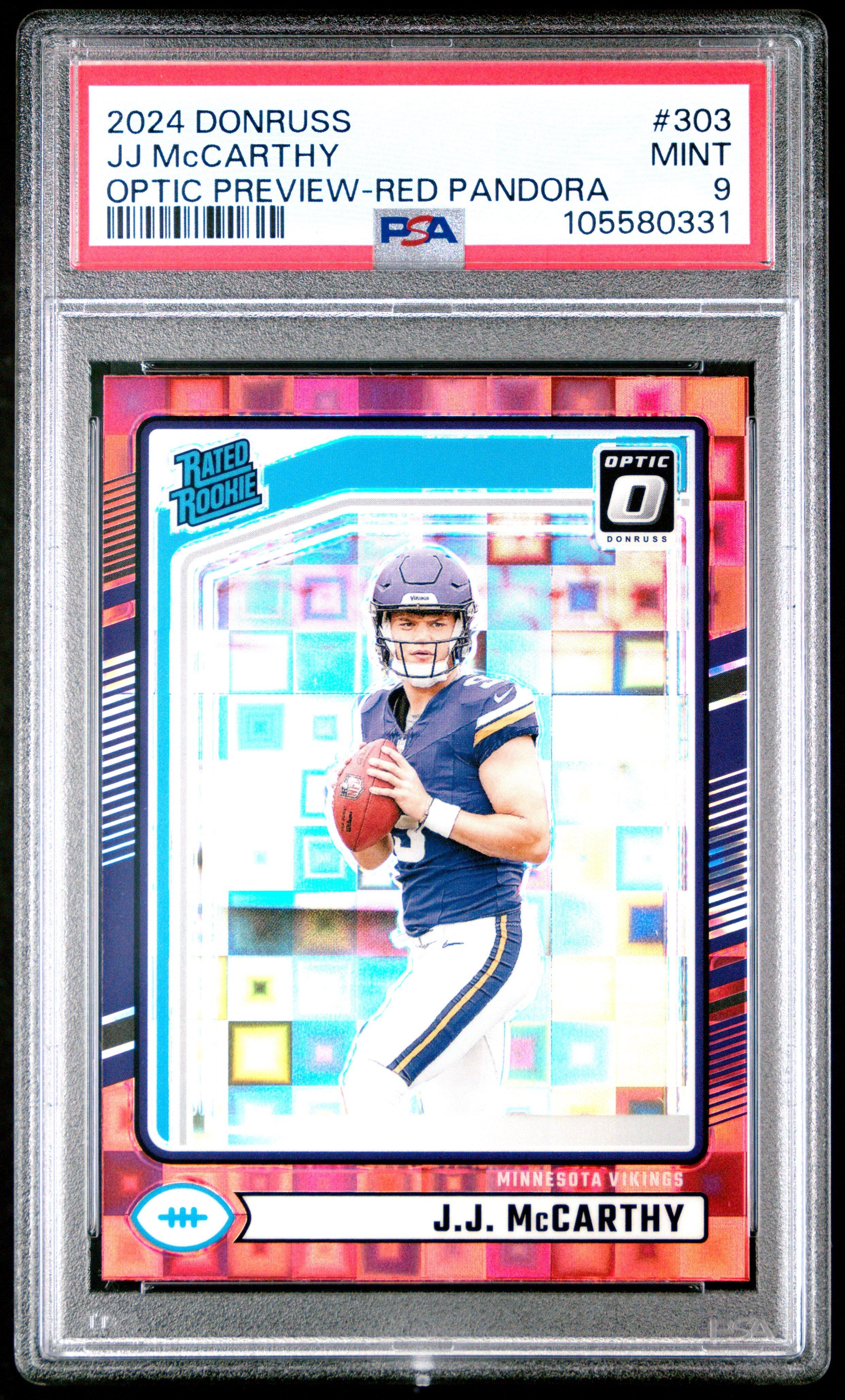 2024 Panini Donruss 303 Jj Mccarthy Optic Preview-red Pandora PSA 9