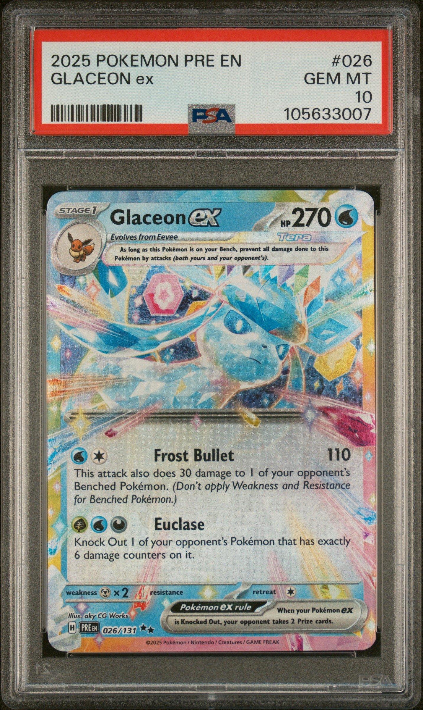 2025 Pokemon Pre En-prismatic Evolutions 026 Glaceon Ex PSA 10
