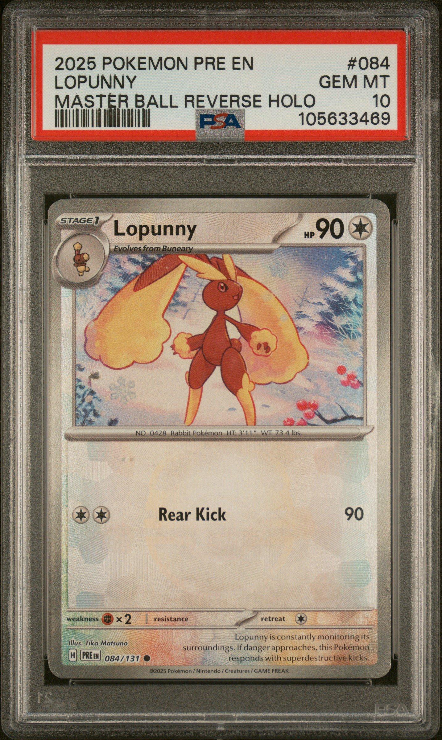 2025 Pokemon Pre En-prismatic Evolutions 084 Lopunny Master Ball Reverse  Holo PSA 10 Graded Card | GameStop