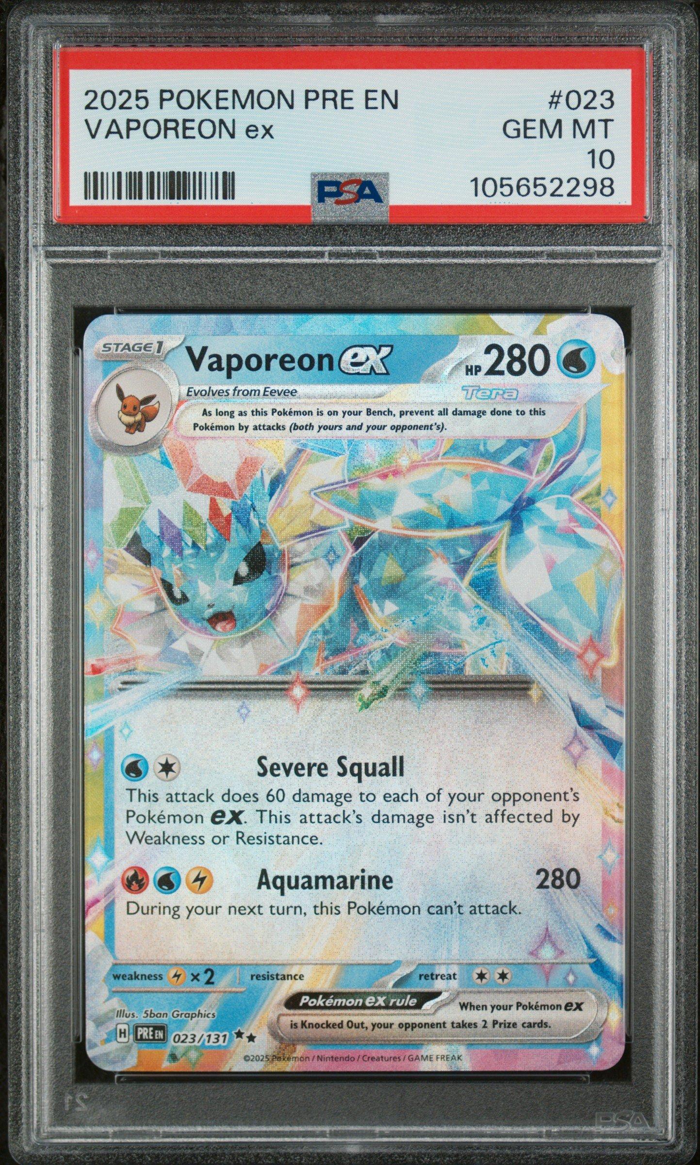 2025 Pokemon Pre En-prismatic Evolutions 023 Vaporeon Ex PSA 10