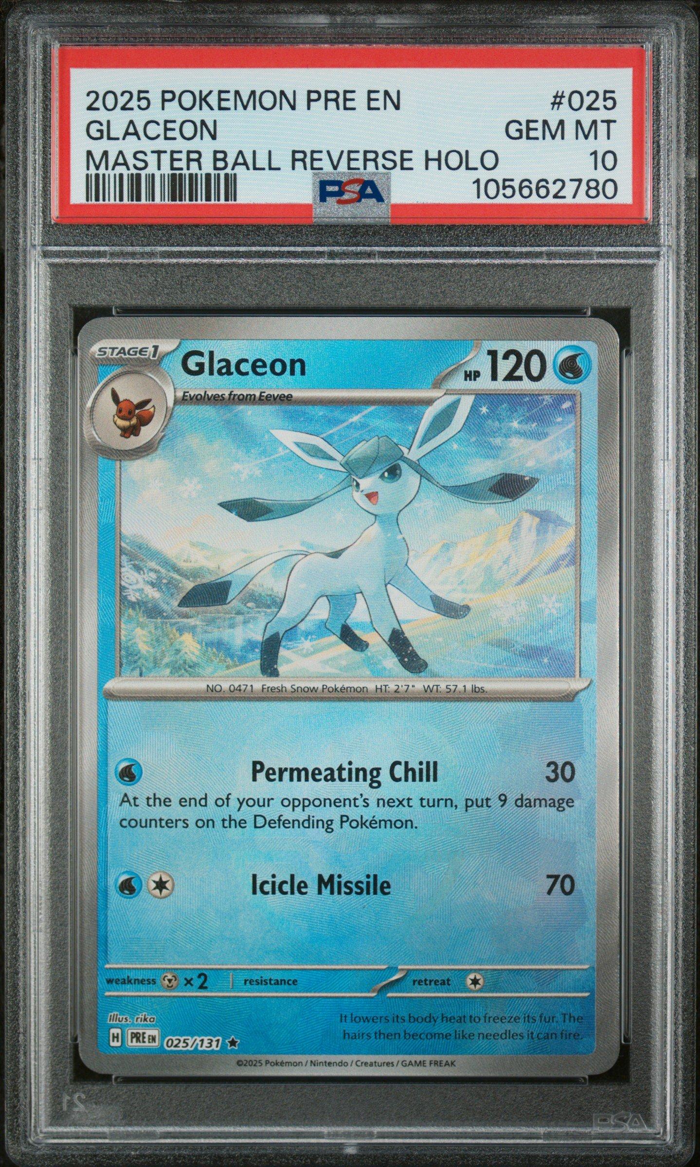 2025 Pokemon Pre En-prismatic Evolutions 025 Glaceon Master Ball