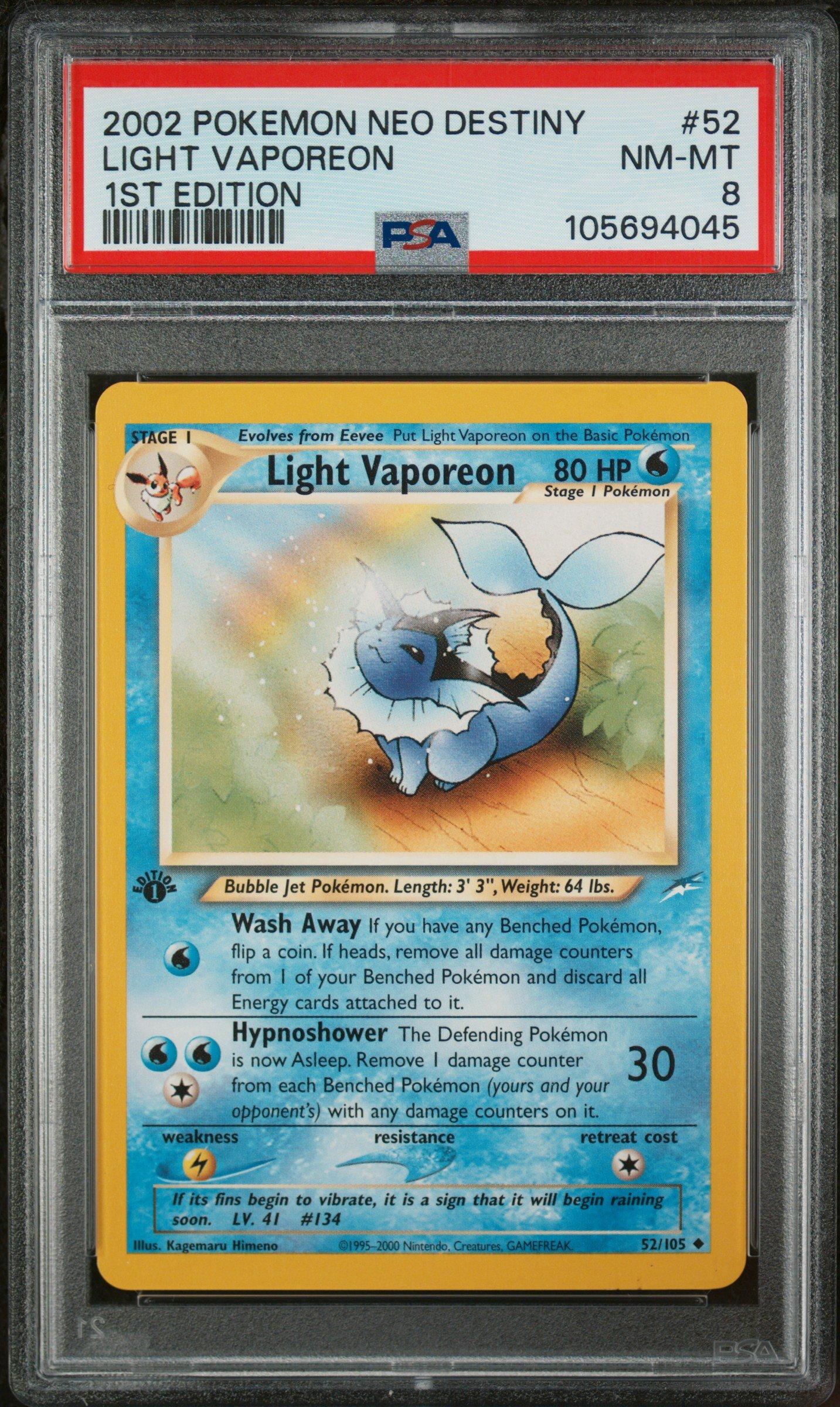 2002 Pokemon Neo Destiny 52 Light Vaporeon 1st Edition PSA 8