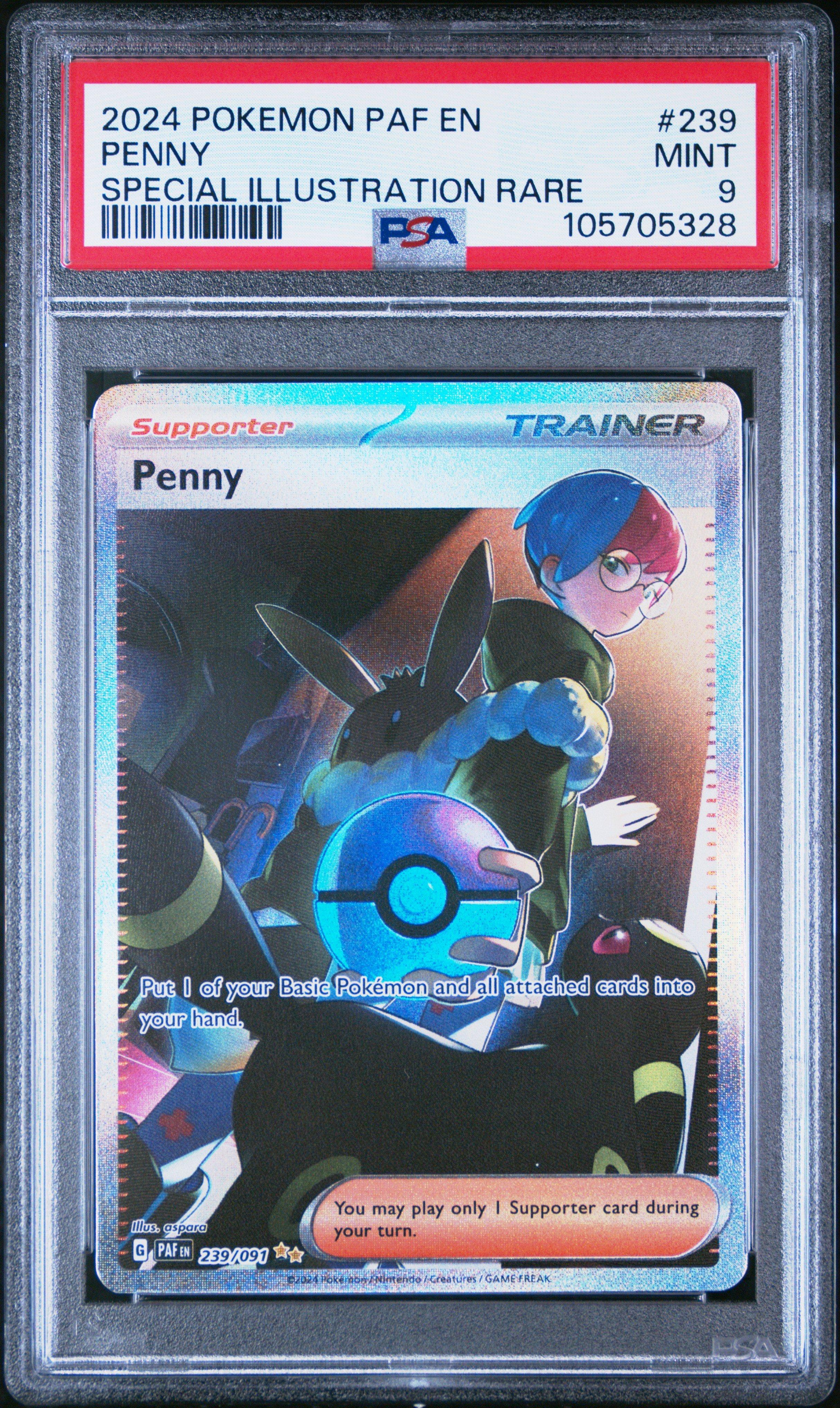 2024 Pokemon Paf En-paldean Fates 239 Penny Special Illustration Rare PSA