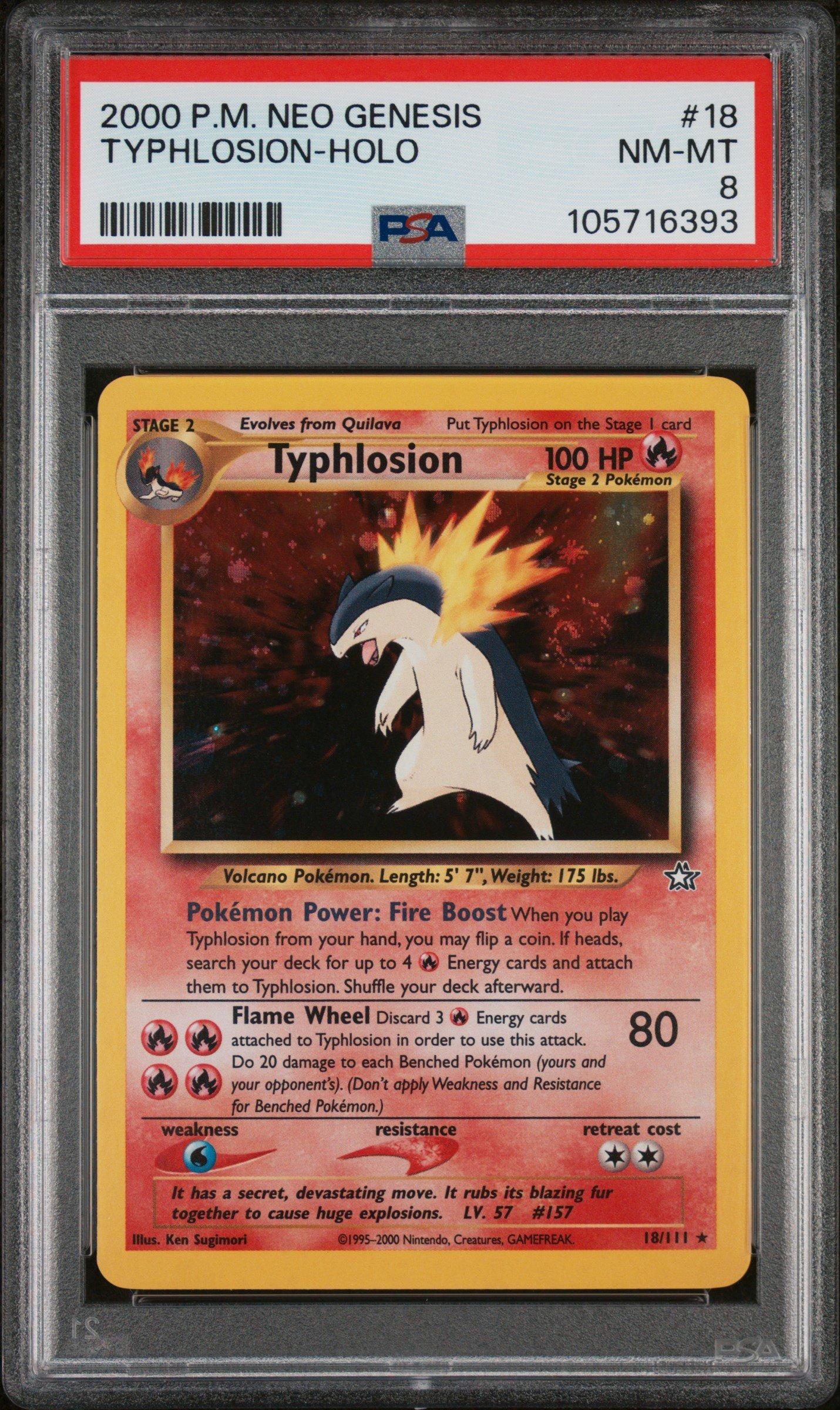 2000 Pokemon Neo Genesis 18 Typhlosion-holo PSA 8