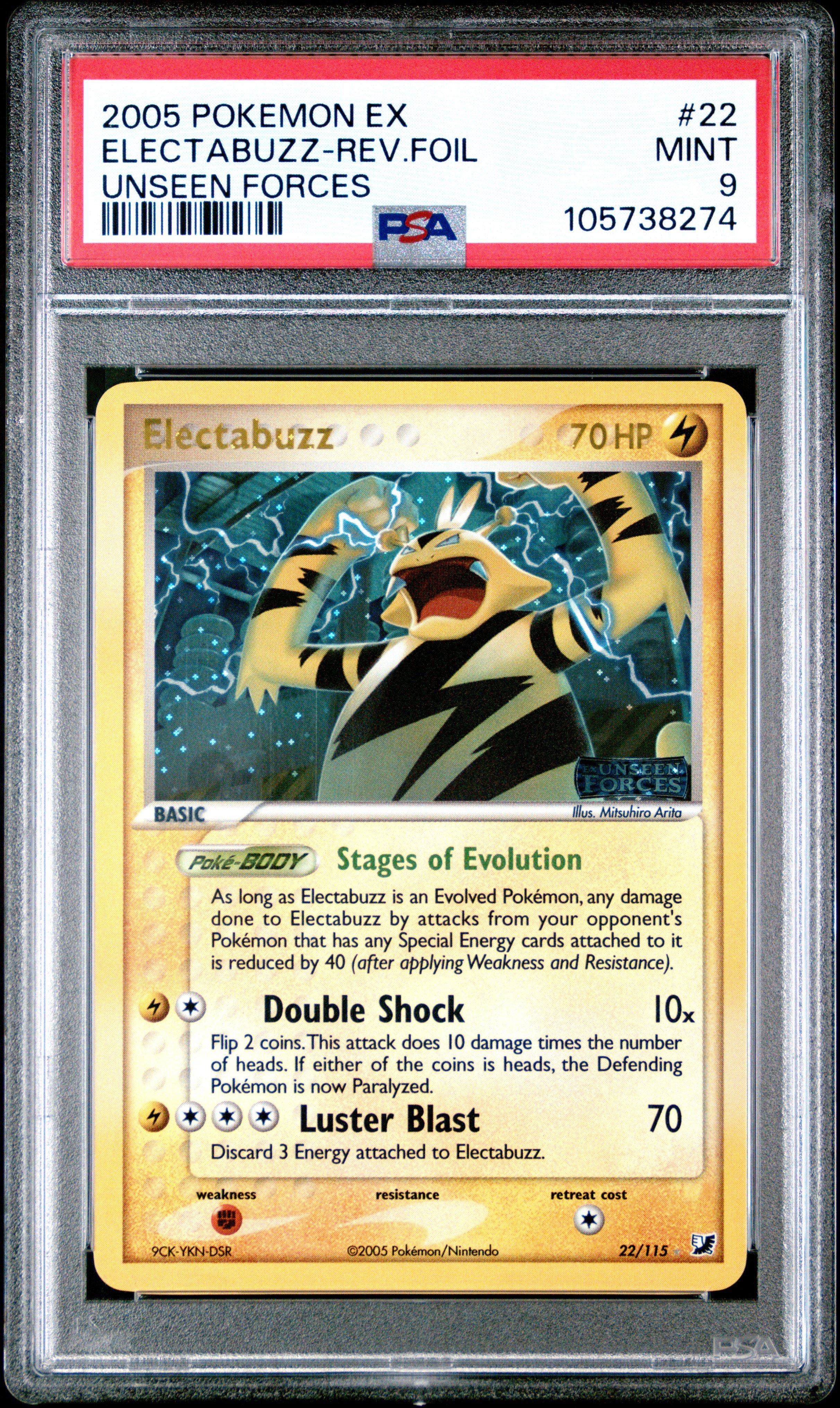 2005 Pokemon Ex Unseen Forces 22 Electabuzz-reverse Foil PSA 9