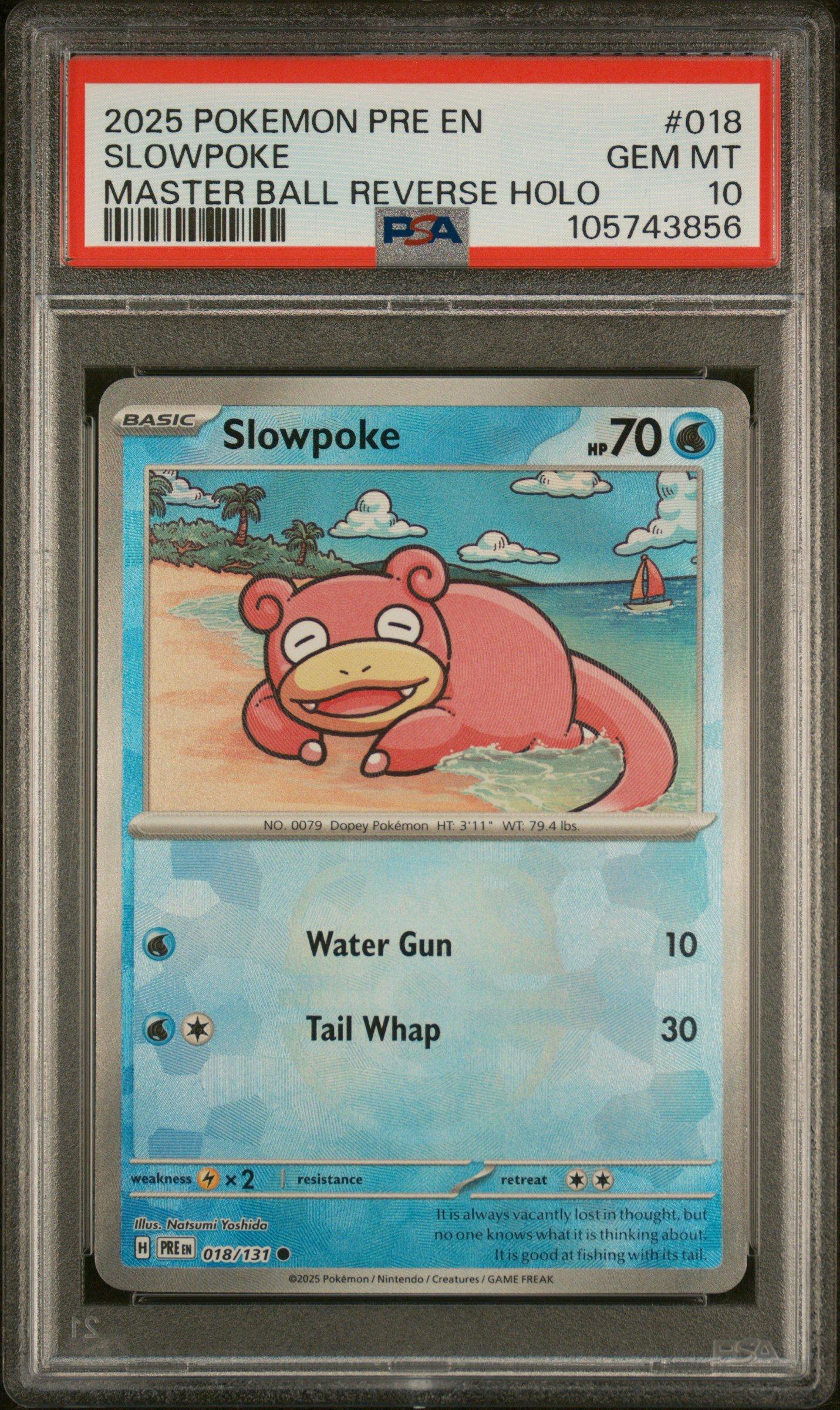 2025 Pokemon Pre En-prismatic Evolutions 018 Slowpoke Master Ball Reverse Holo PSA