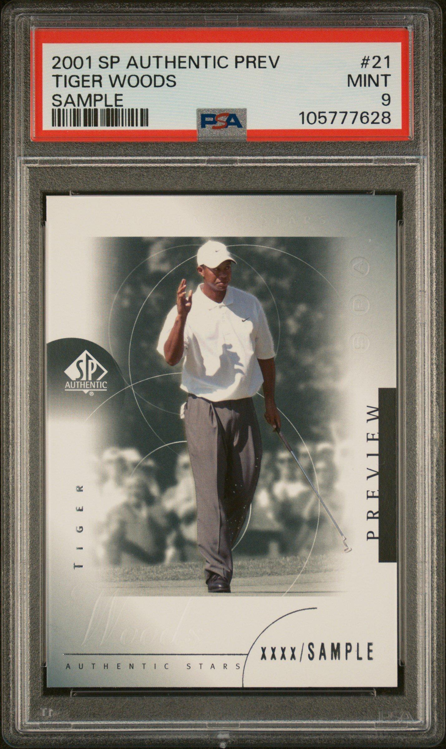 2001 Sp Authentic Preview 21 Tiger Woods Sample PSA 9