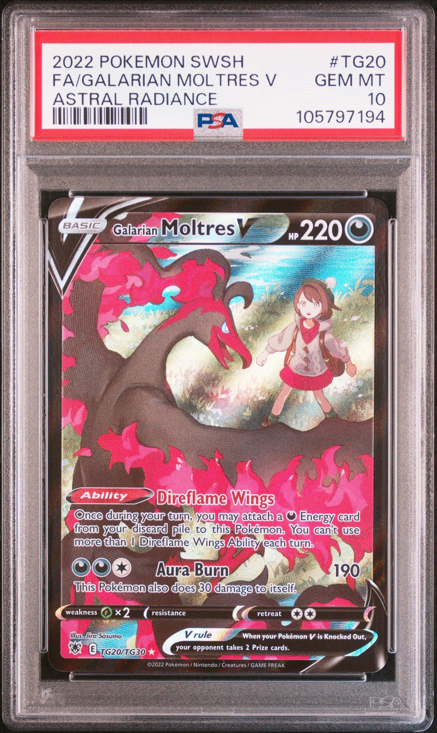 2022 Pokemon Sword & Shield Astral Radiance Tg20 Full Art/galarian Moltres V PSA