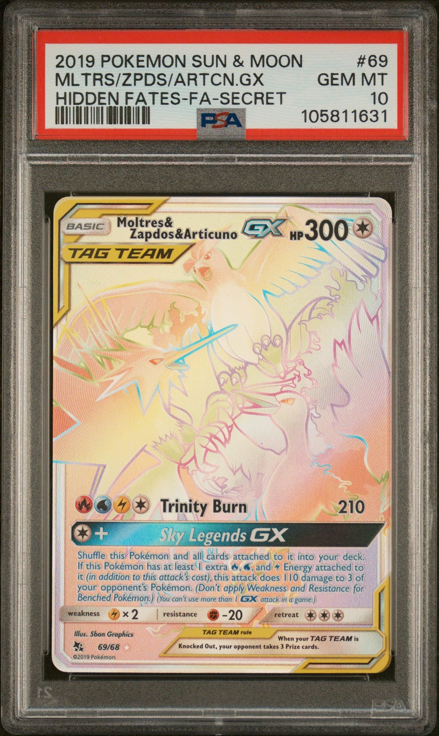 pokemon card moltres zapdos articuno rainbow rare Pokemon Graded: Moltres & Zapdos & Articuno GX 69/68 (Hidden Fates) Rainbow  Full Art PSA 6 main image 0