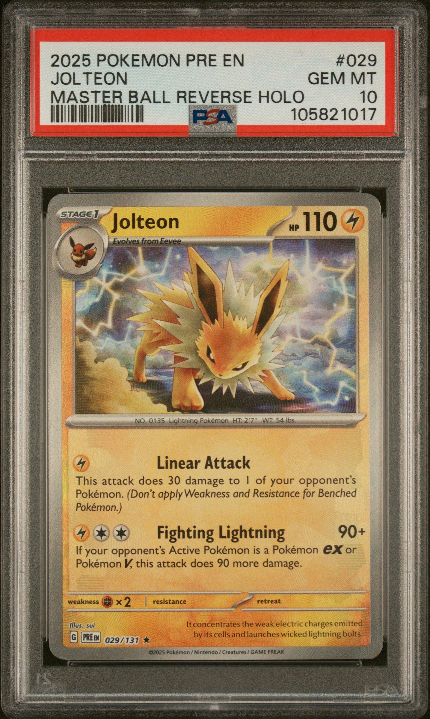 2025 Pokemon Pre En-prismatic Evolutions 029 Jolteon Master Ball Reverse Holo PSA