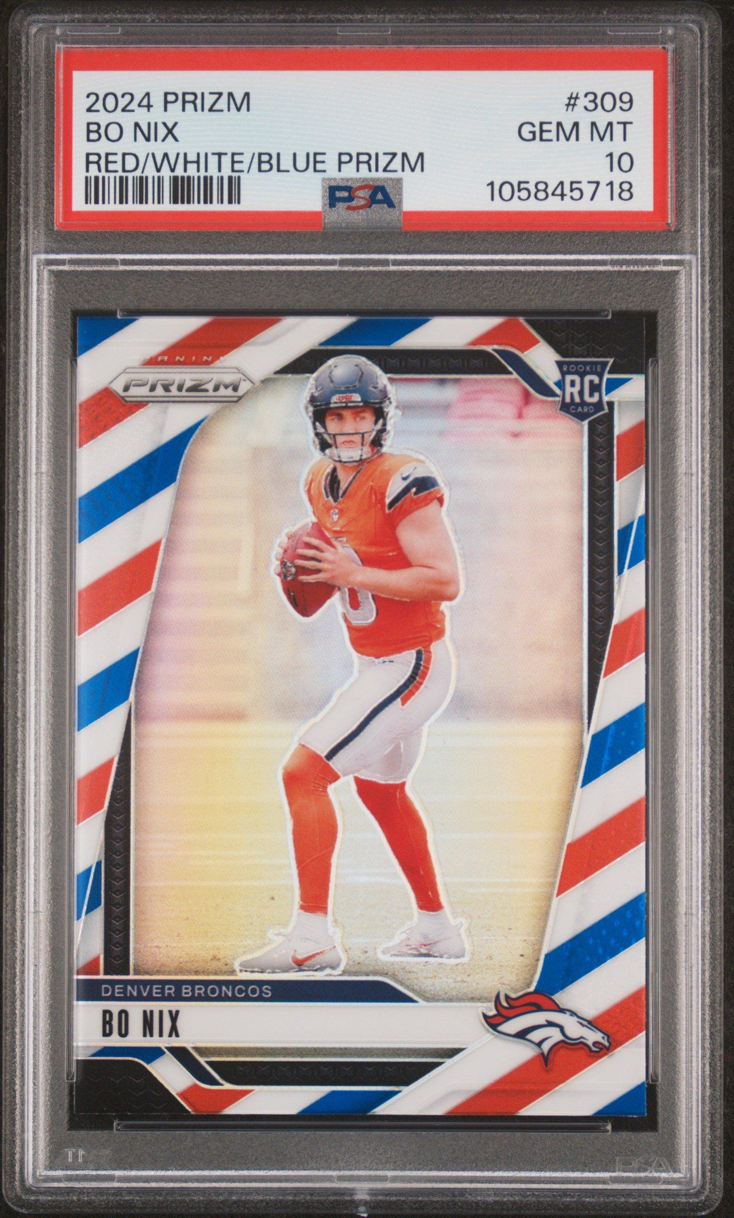 2024 Panini Prizm 309 Bo Nix Red/white/blue Prizm PSA 10 Graded
